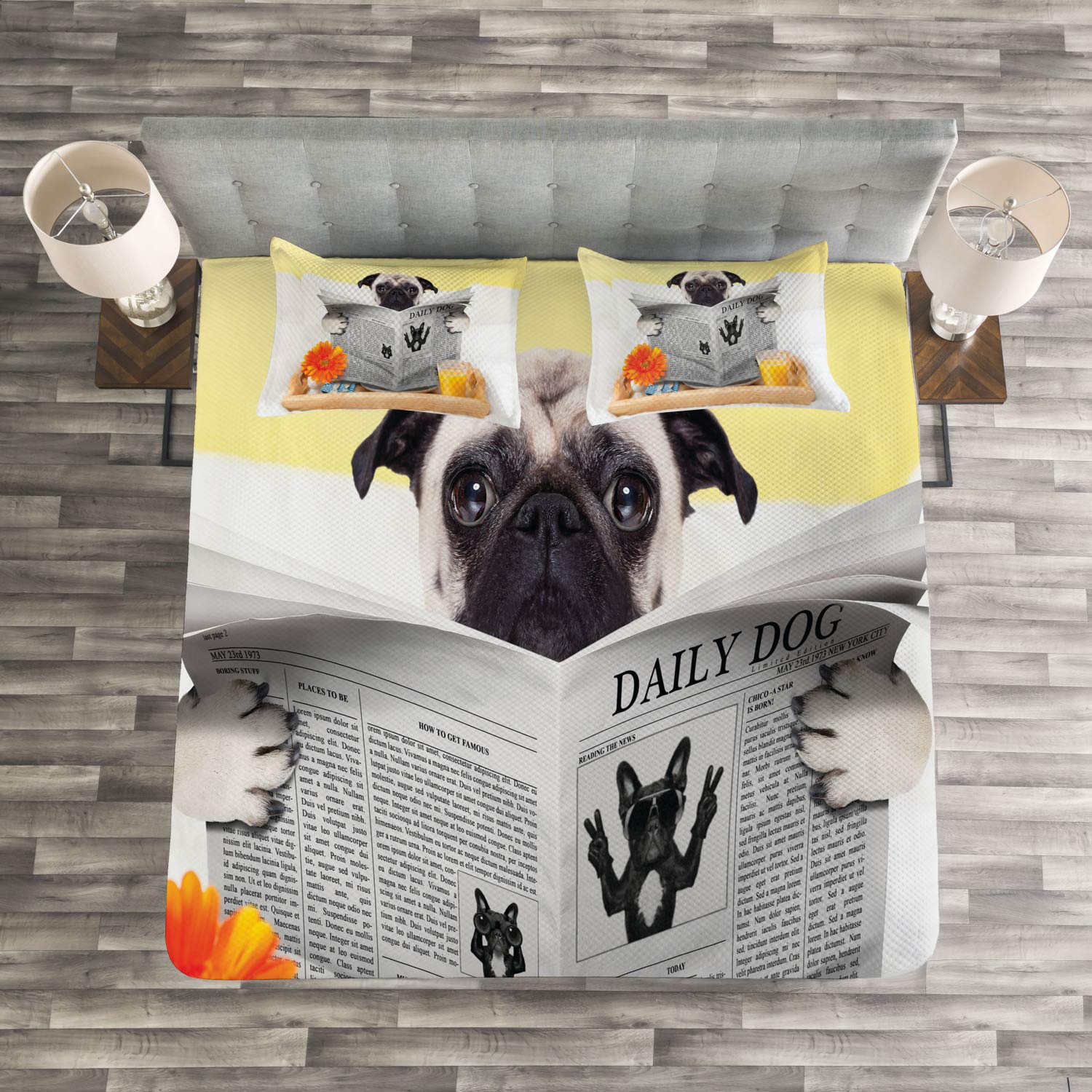 Ambesonne Pug Bedspread Set 3-Piece Queen Size - Cozy Dog-Themed Bedding for Family Fun