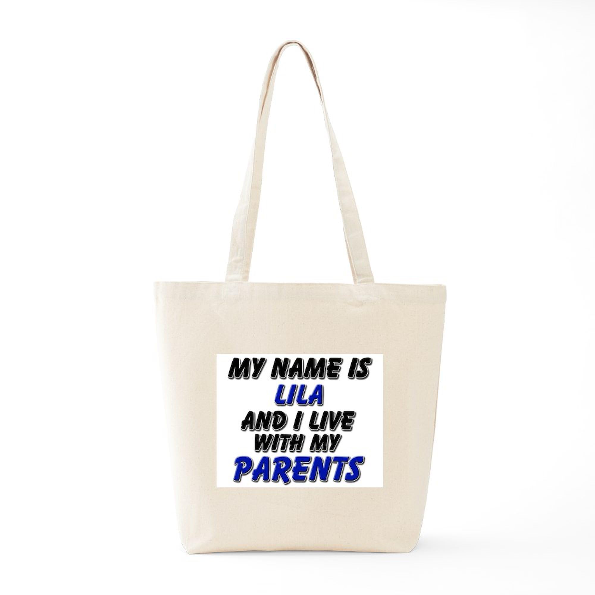 My Name Is Lila And I Live With My Parents - Funny Natural Canvas Tote Bag | Reusable Grocery Shopping Bag for Women, Work, School & Beach