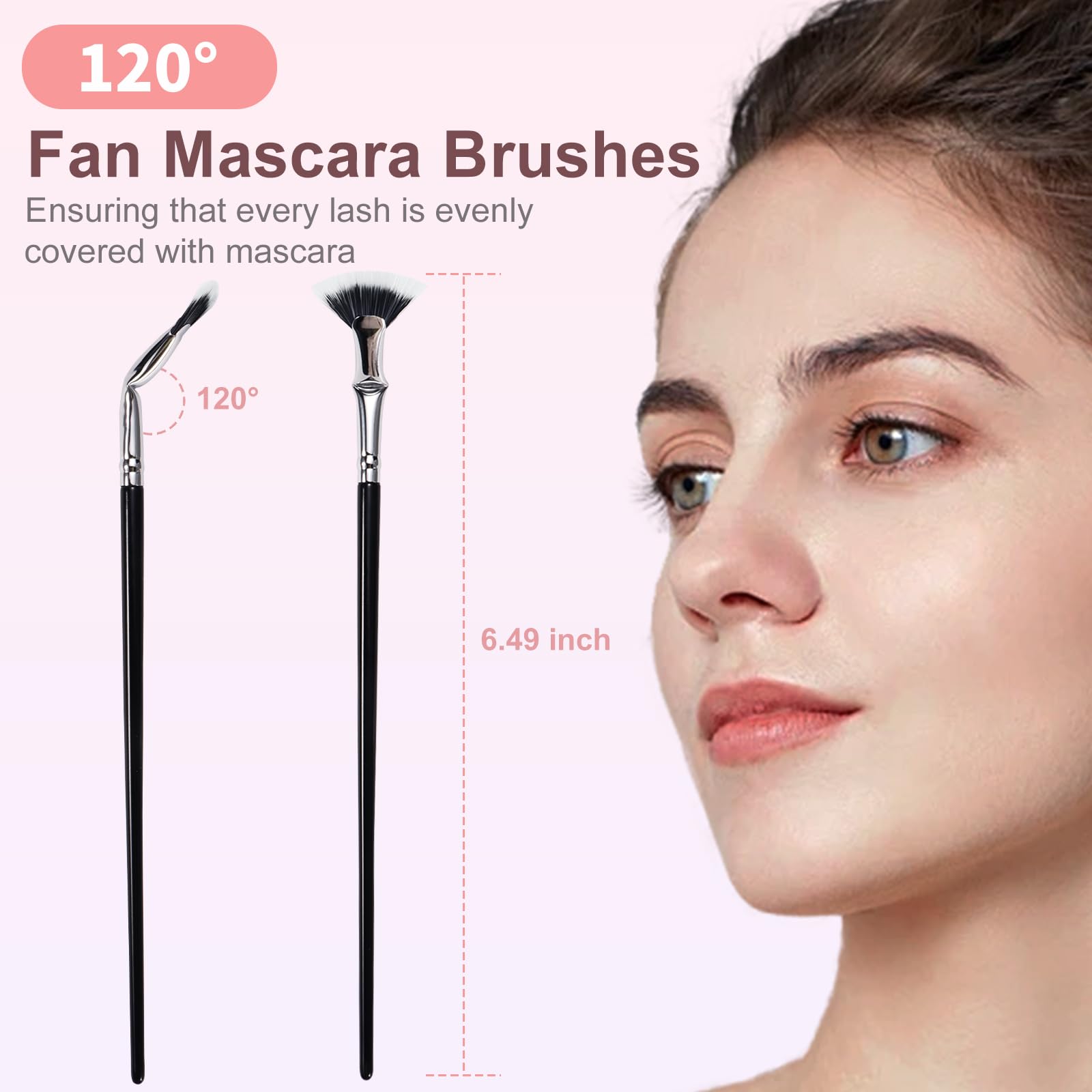 4Pcs Folding Angle Scalloped Lash Brush Set - Professional Mascara Fan Brush & Eyebrow Brush Kit with Angled Fan Shape for Upper & Lower Eyelashes - Perfect for Makeup Artists & DIY Beauty Enthusiasts (Great for Salon, Home Use & Travel)