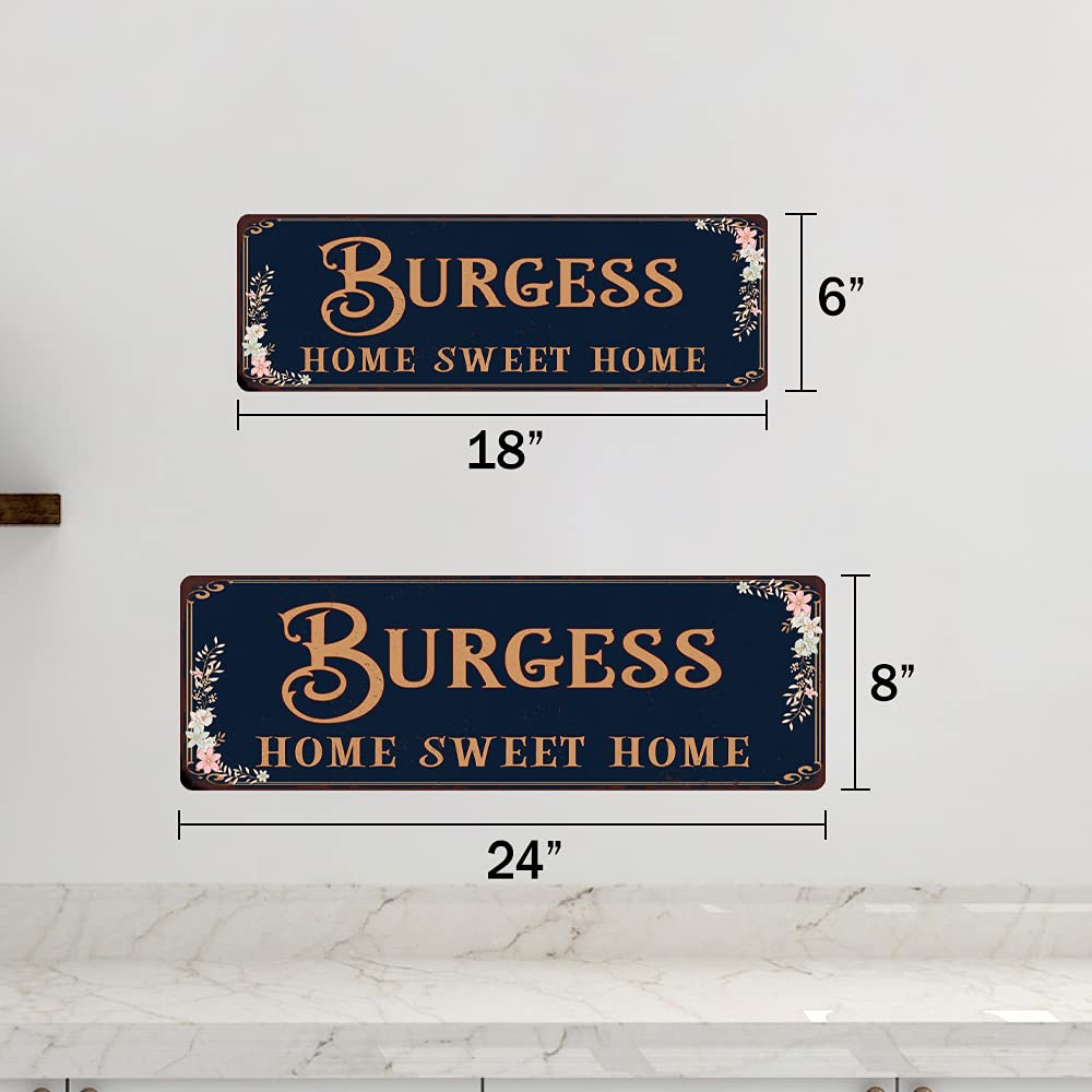 Personalized Victorian 'Home Sweet Home' Metal Wall Sign - 8x24 Inch Matte Finish Tin Plaque with Custom Name, Family Gift Idea for Rustic & Steampunk Home Decor - Perfect for Living Room, Bedroom or Entryway