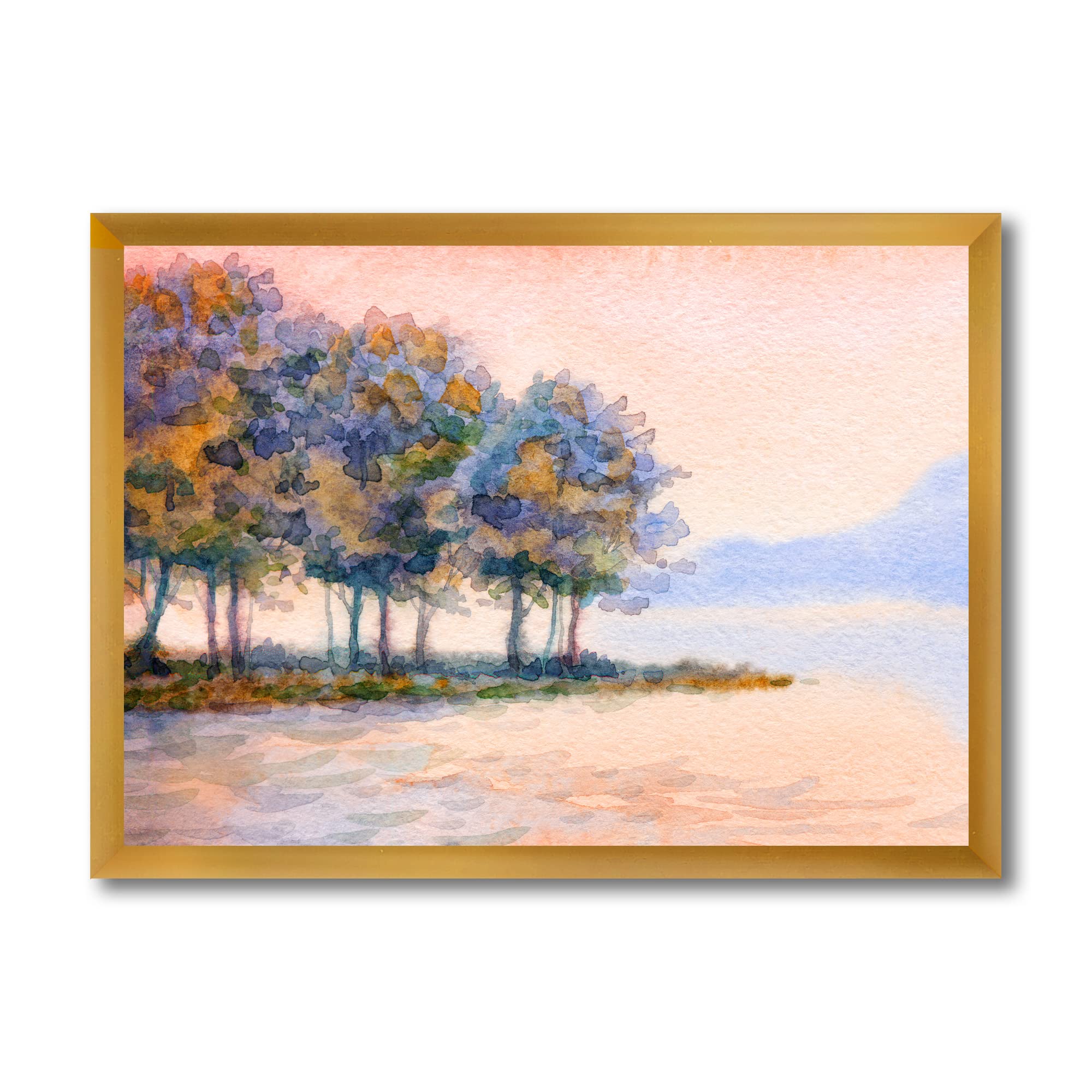 Sunset Over The Lake II Framed Wall Art - Traditional Landscape Painting for Living Room, Bedroom & Office Decor