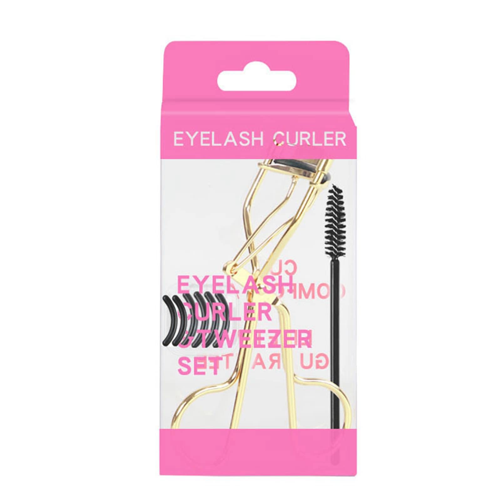 Professional Eyelash Curler with 6 Silicone Refill Pads & Tweezers - Easy to Use Lash Curling Tool for Women & Girls (Golden) - Perfect for Daily Makeup, Bridal Looks & Special Occasions