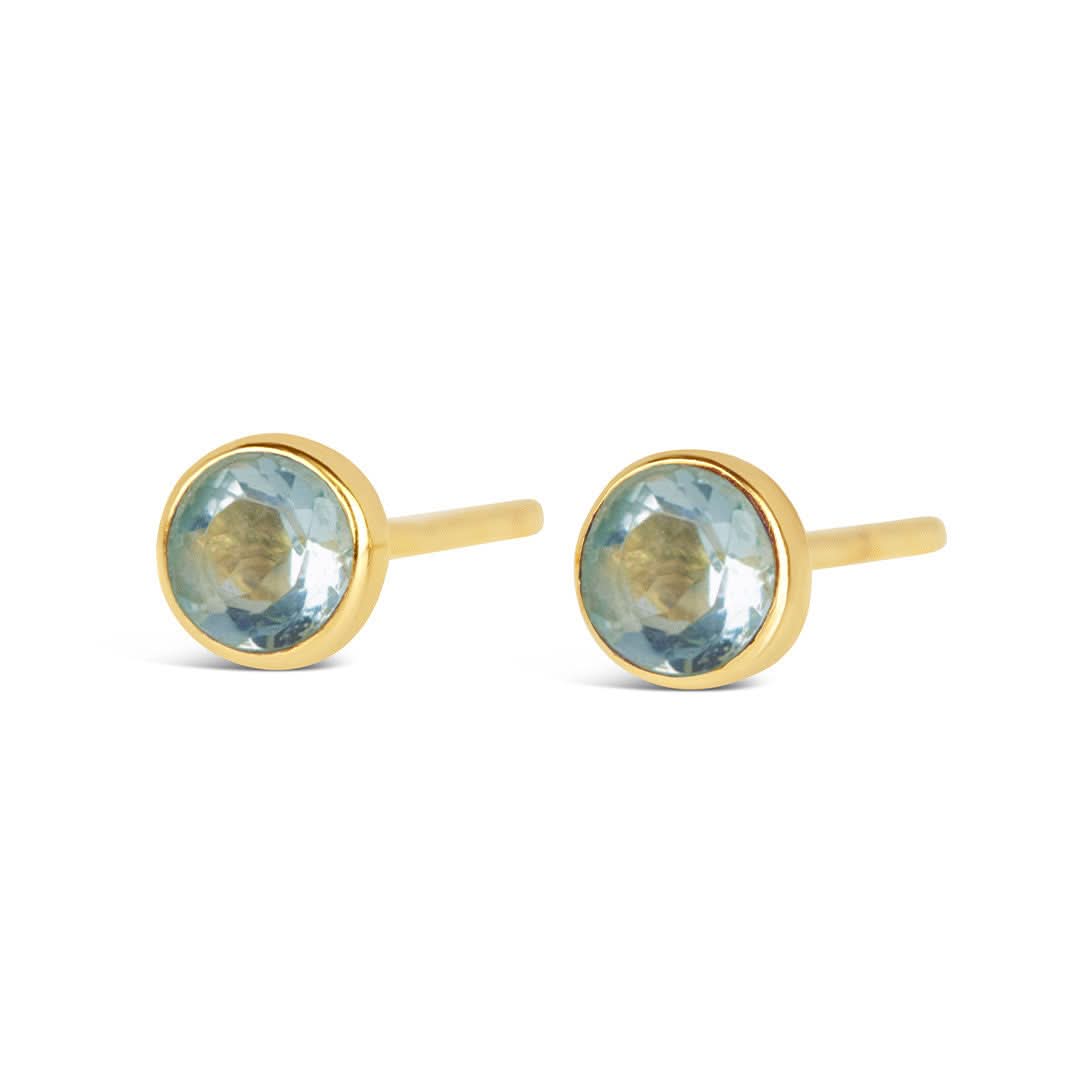 Blue Topaz Mini Stud Earrings 14K Gold - Dainty Birthstone Jewelry for Women - Perfect Gift for December Birthdays, Anniversaries & Special Occasions