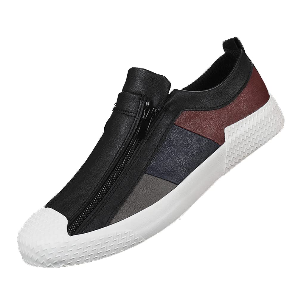 Recyphi Men's Casual Leather Sneakers - Slip On Low Top Driving Shoes with Zipper for Comfort | Perfect for Autumn, Daily Wear & Commuting