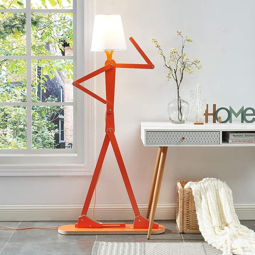 Stylish Wooden Floor Lamp with Swing Arm - Tall Decorative Standing Light for Living Room, Bedroom, Office & Farmhouse - Energy Efficient LED Bulb Included (Orange) - Perfect Reading Lamp & Cozy Home Decor Gift Idea