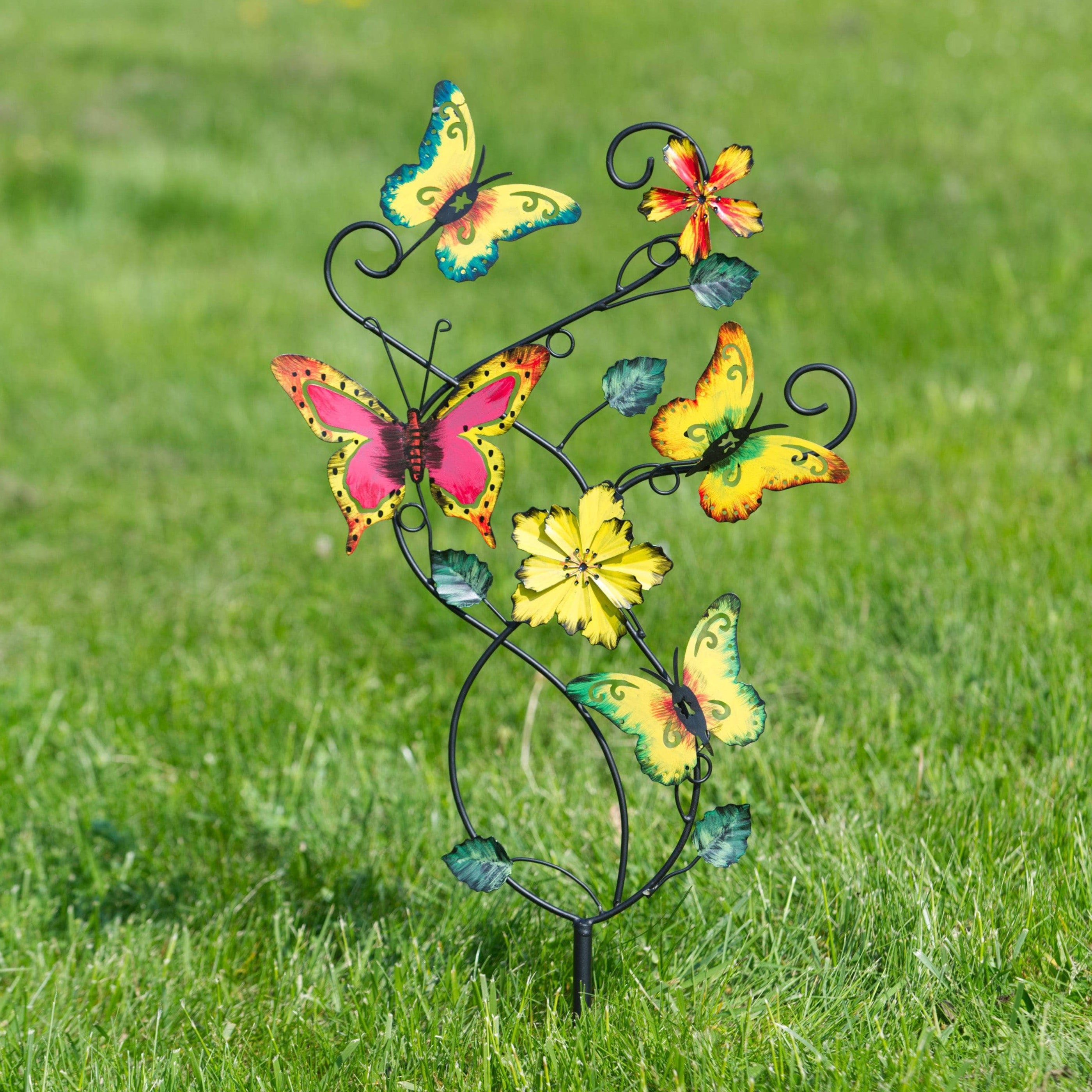 Colorful Butterfly & Flower Garden Stakes - Decorative Metal Yard Art for Outdoor Gardens, Lawns, and Patios