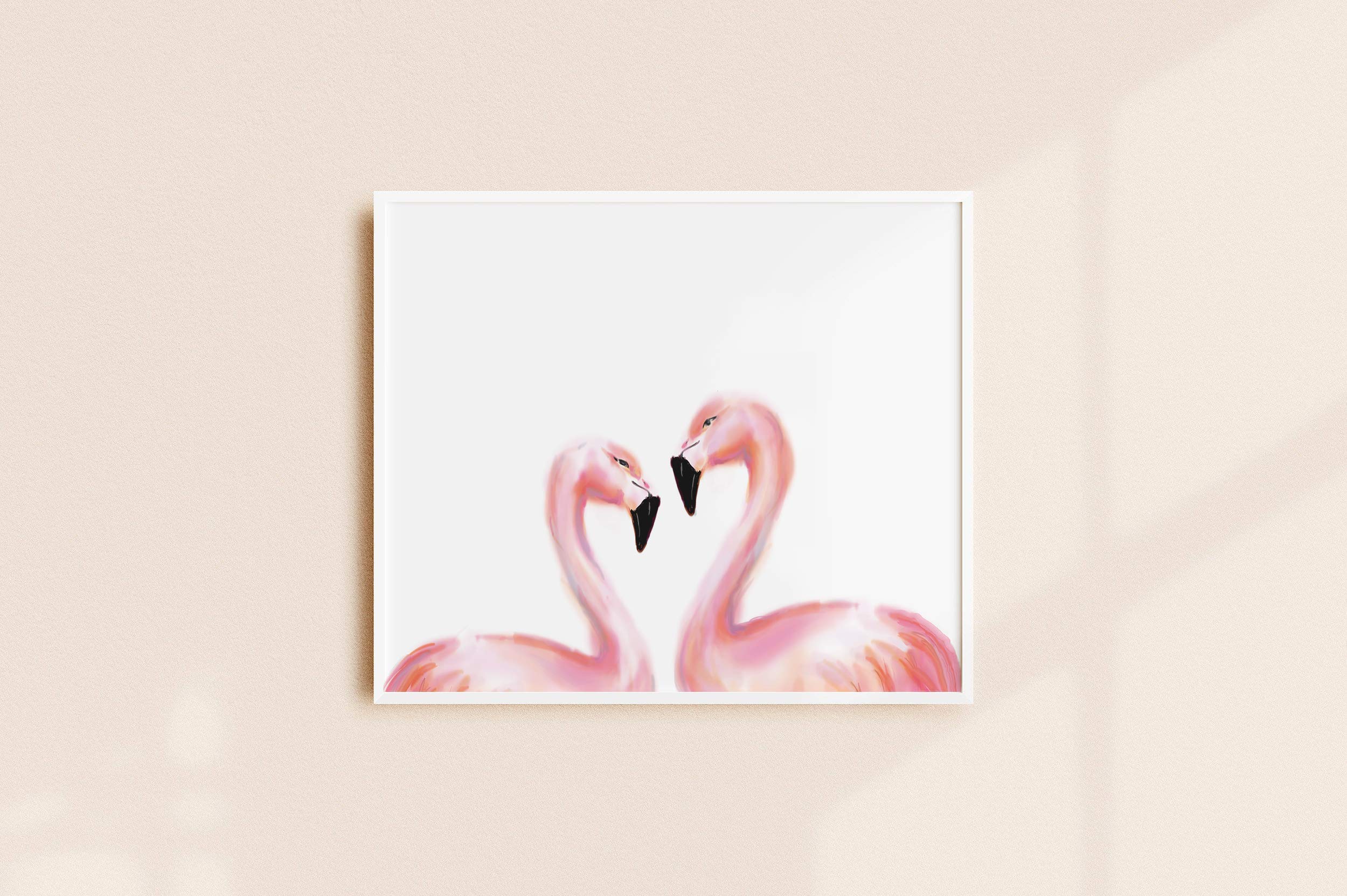Pink Flamingo In Love Art Print - Romantic Home Decor Wall Art for Wedding, Anniversary & Housewarming Gifts - Signed by Artist, UNFRAMED - Perfect for Bedroom, Living Room & Office Decor