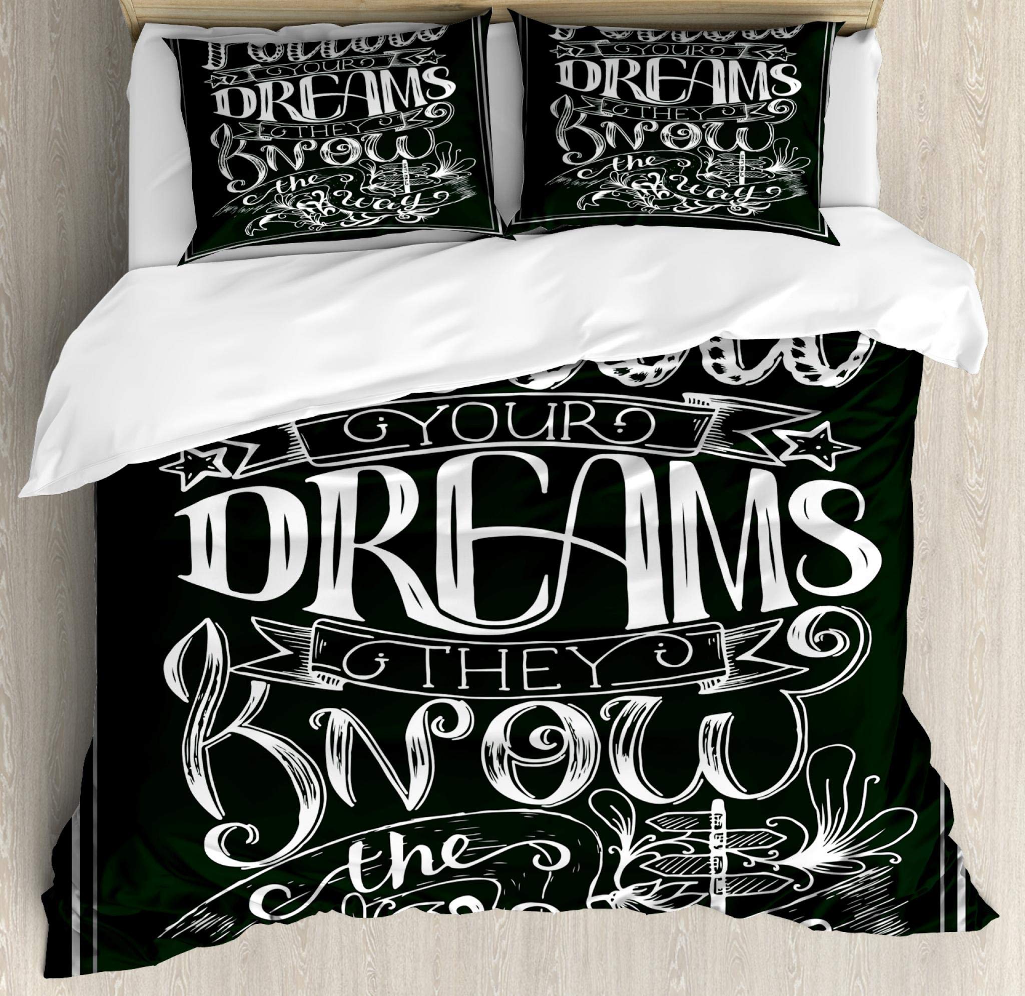Ambesonne Black and White Duvet Cover Set - Vintage Inspirational Words Monochrome Design, 3-Piece King Size Bedding with 2 Pillow Shams | Perfect for Modern Bedrooms, Guest Rooms & Bohemian Decor