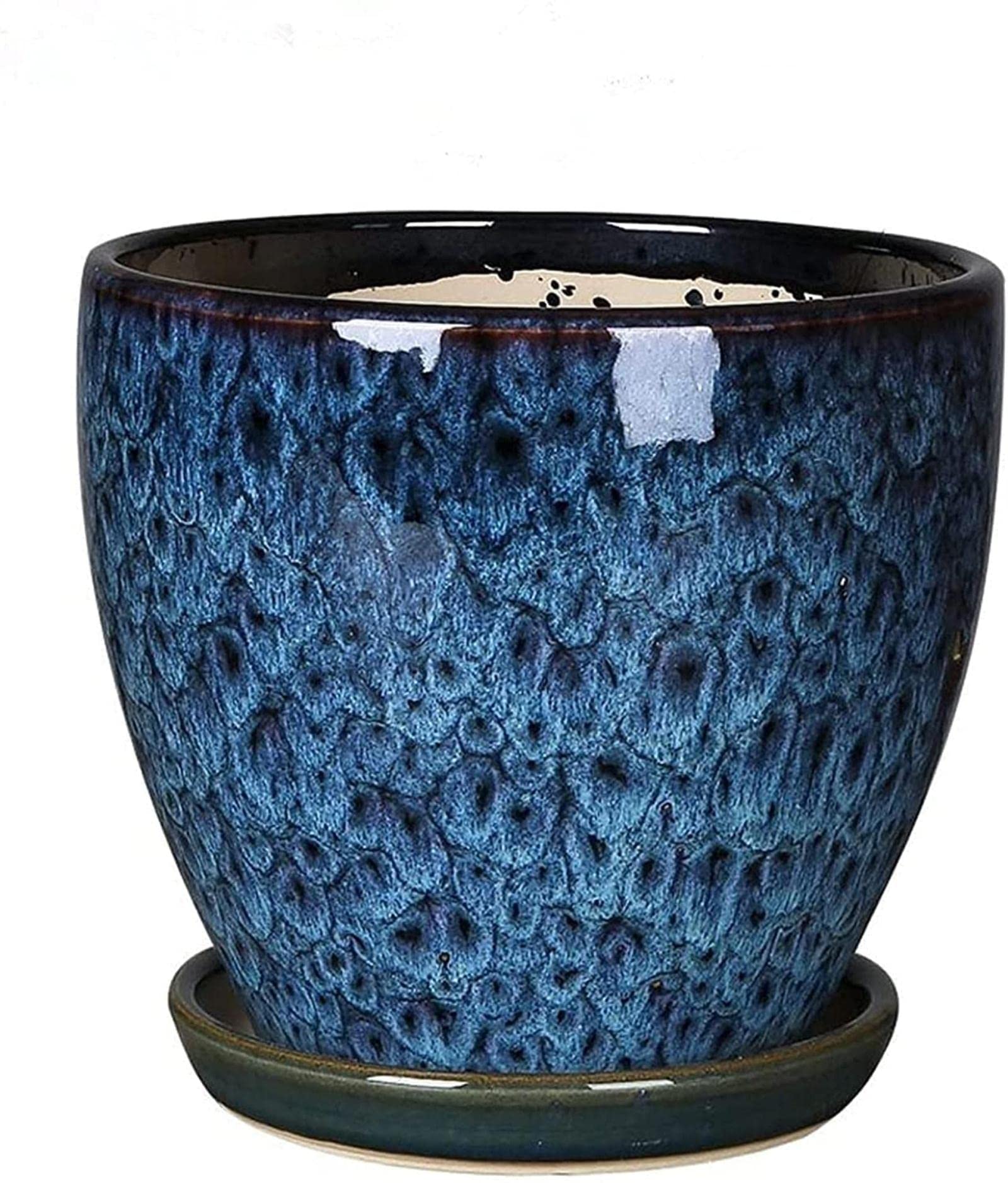 Vintage Ceramic Peacock Blue Flower Pot for Indoor & Outdoor Plants - Retro Clivia, Succulent, Bonsai Planter with Drain Hole & Saucer - Perfect for Home, Garden, Balcony Decor