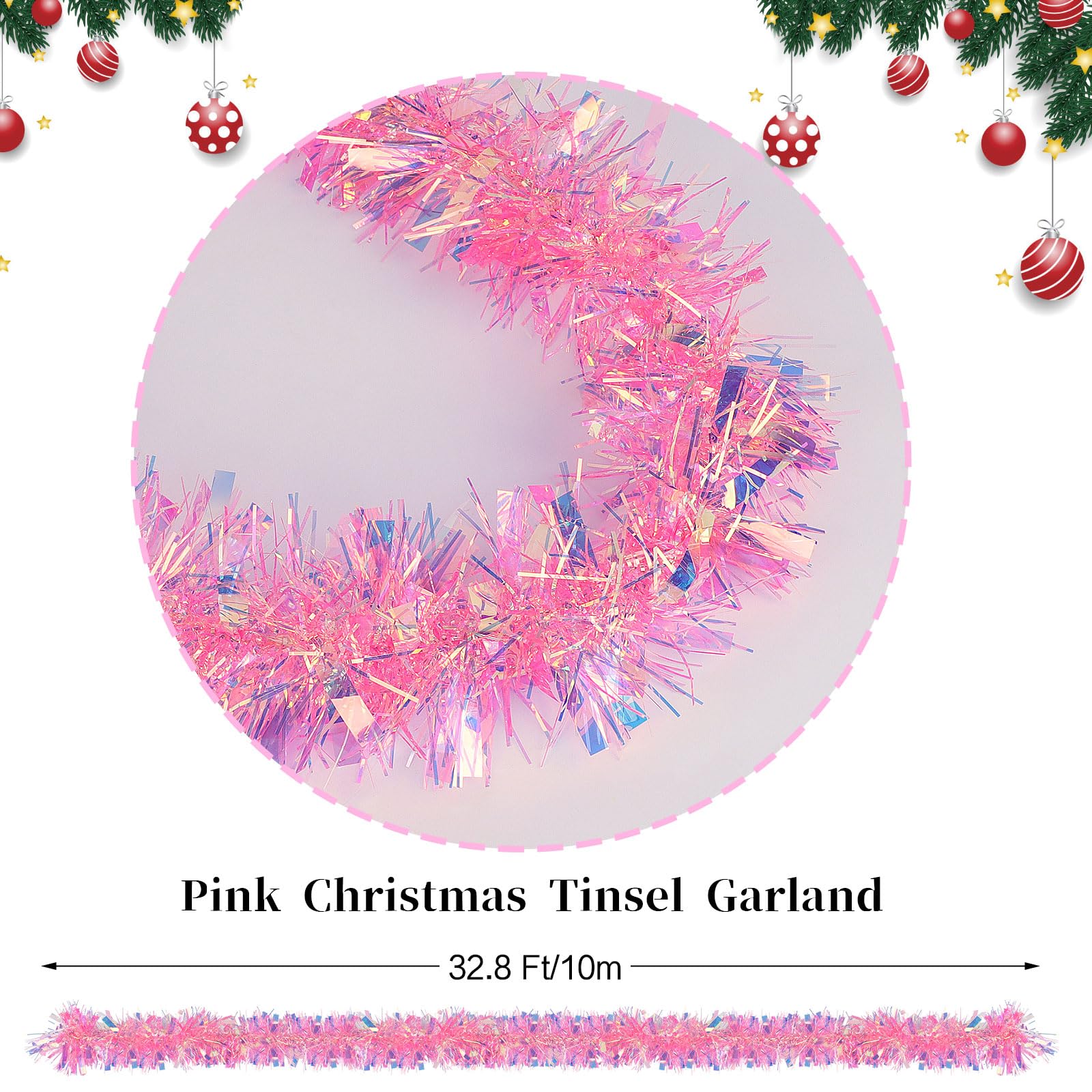 CCINEE 32.8 Feet Pink Easter Tinsel Garland - Glitter Metallic Twist Garland for Easter, Valentine's Day, Wicked Party & Fireplace Decor | Spring Home Decor, Holiday Party Supplies, Festive Wall Hanging
