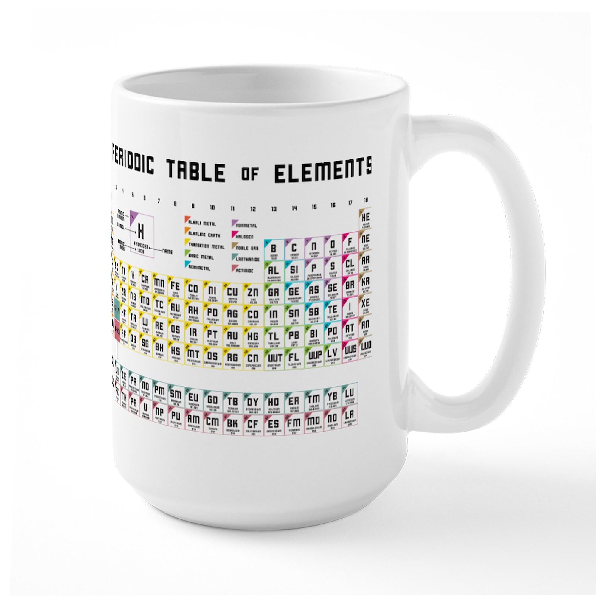 Periodic Table of Elements 15 oz Ceramic Coffee Mug - Science Teacher Gift, Chemistry Student Present, Office Desk Cup for Hot & Cold Drinks