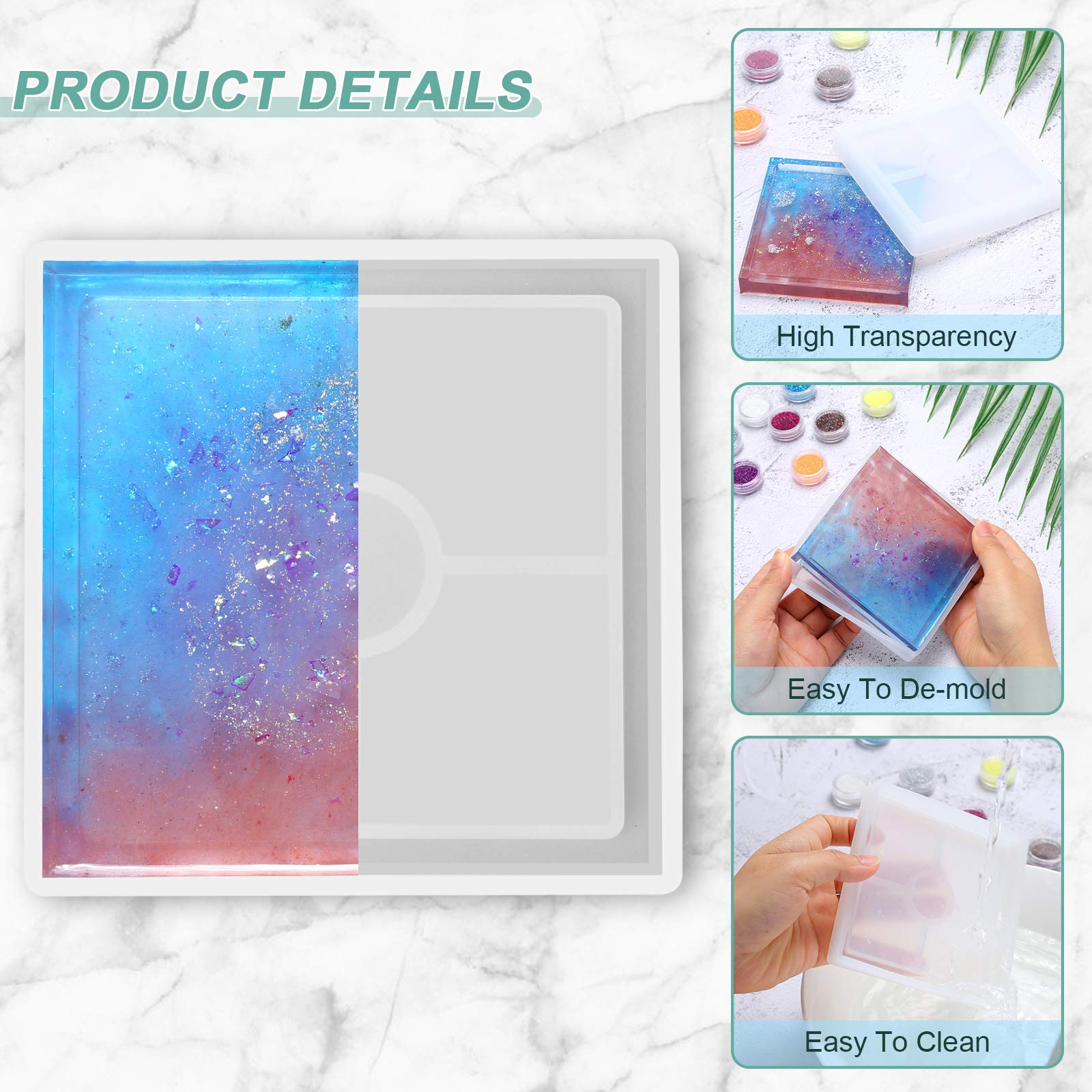 8Pcs Resin Coaster Molds Set - 4 Square & 4 Hexagon Epoxy Silicone Molds for DIY Resin Casting - Perfect for Handmade Coasters, Home Decor, and Unique Gifts (Great for Parties, Weddings & Housewarming)