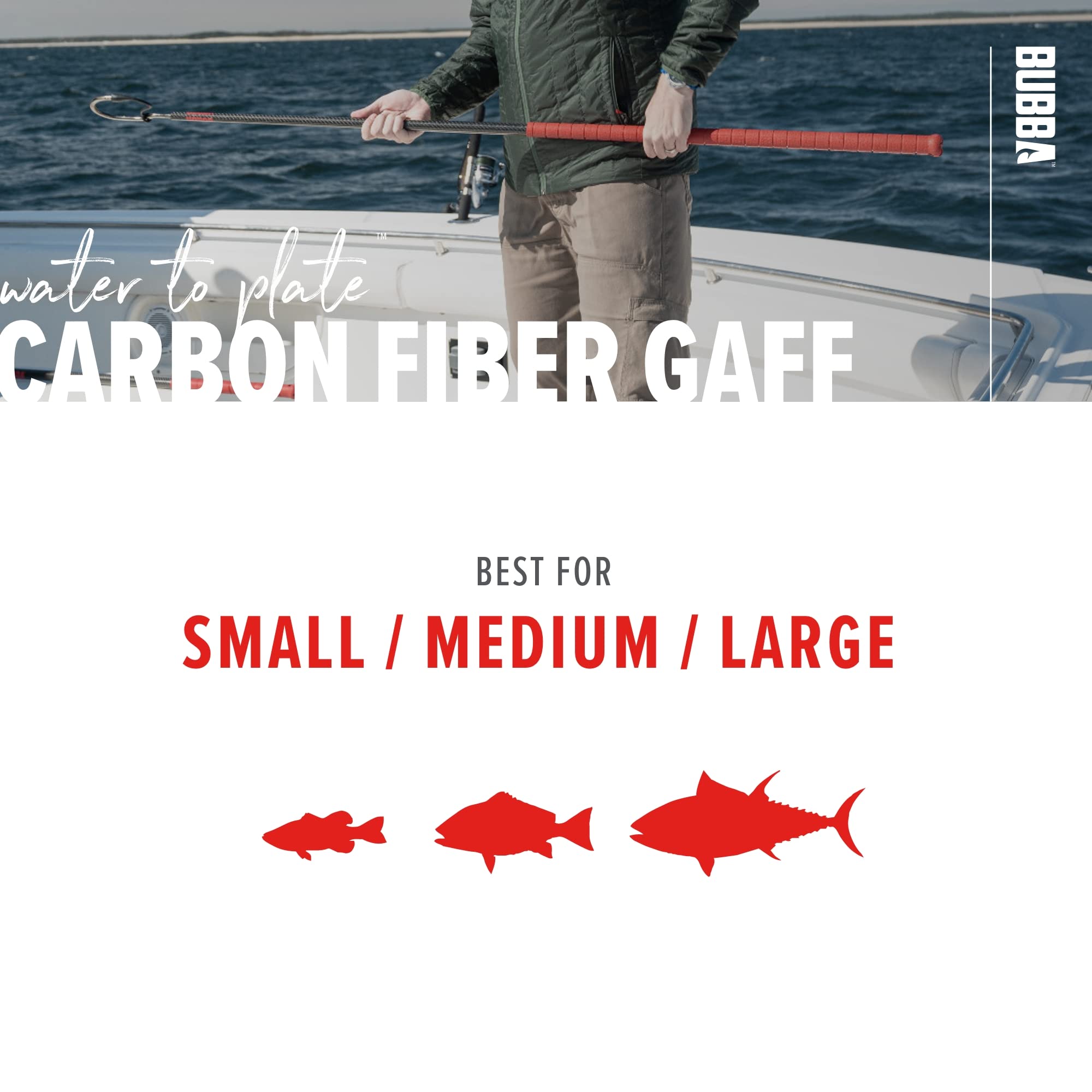 BUBBA 5 Foot Fishing Gaff with 3 Inch Stainless Steel Offset Hook | Non-Slip Grip Handle & Carbon Fiber Shaft | Heavy Duty for Saltwater Fishing, Boat Fishing & Outdoor Adventures