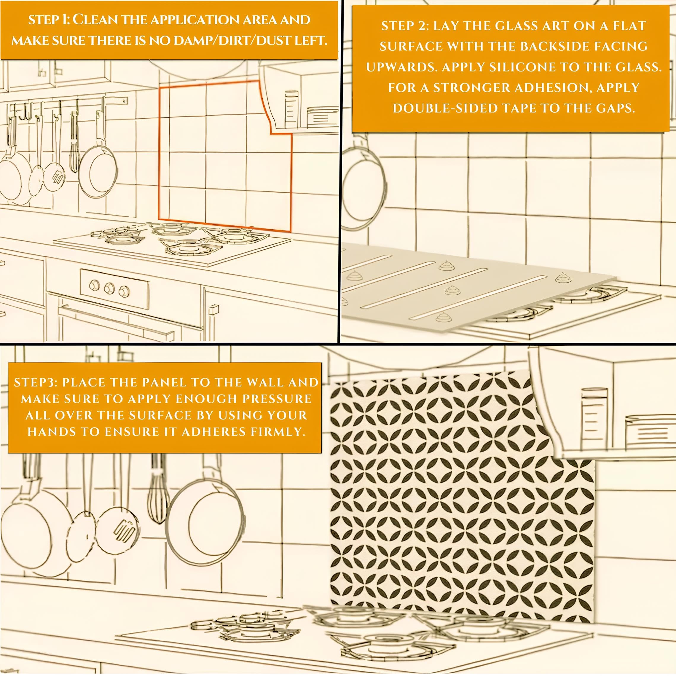 Premium Tempered Glass Kitchen Backsplash - Heat Resistant Stove Backsplash Tiles | Easy to Clean & Peel-and-Stick Installation | Perfect for Kitchen Walls, Countertops & Cooking Areas