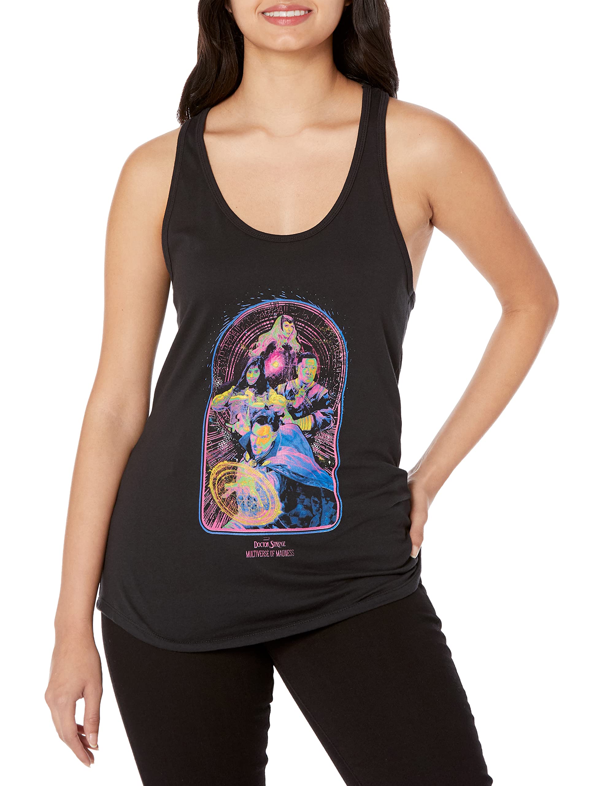 Marvel Dr. Strange in The Multiverse of Madness Women's Magic Pop Graphic Racerback Tank Top - Casual Cosplay, Comic Con Outfit & Superhero Fan Apparel