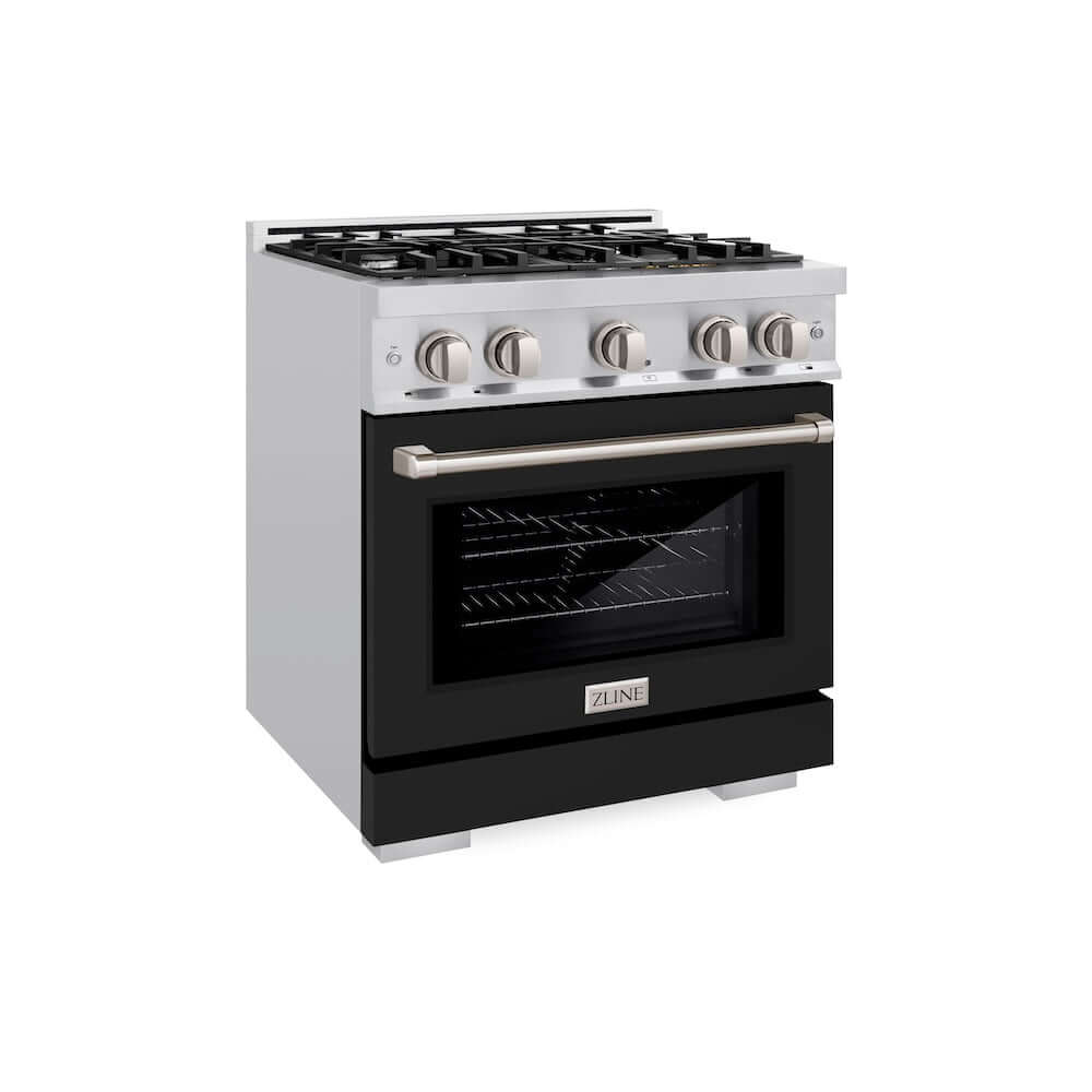 ZLINE 30-inch 4.2 cu.ft Stainless Steel Dual Fuel Range - 4 Burner Gas Cooktop & Electric Convection Oven with Black Matte Door (HDR BLM 30) - Perfect for Modern Kitchens & Professional Cooking