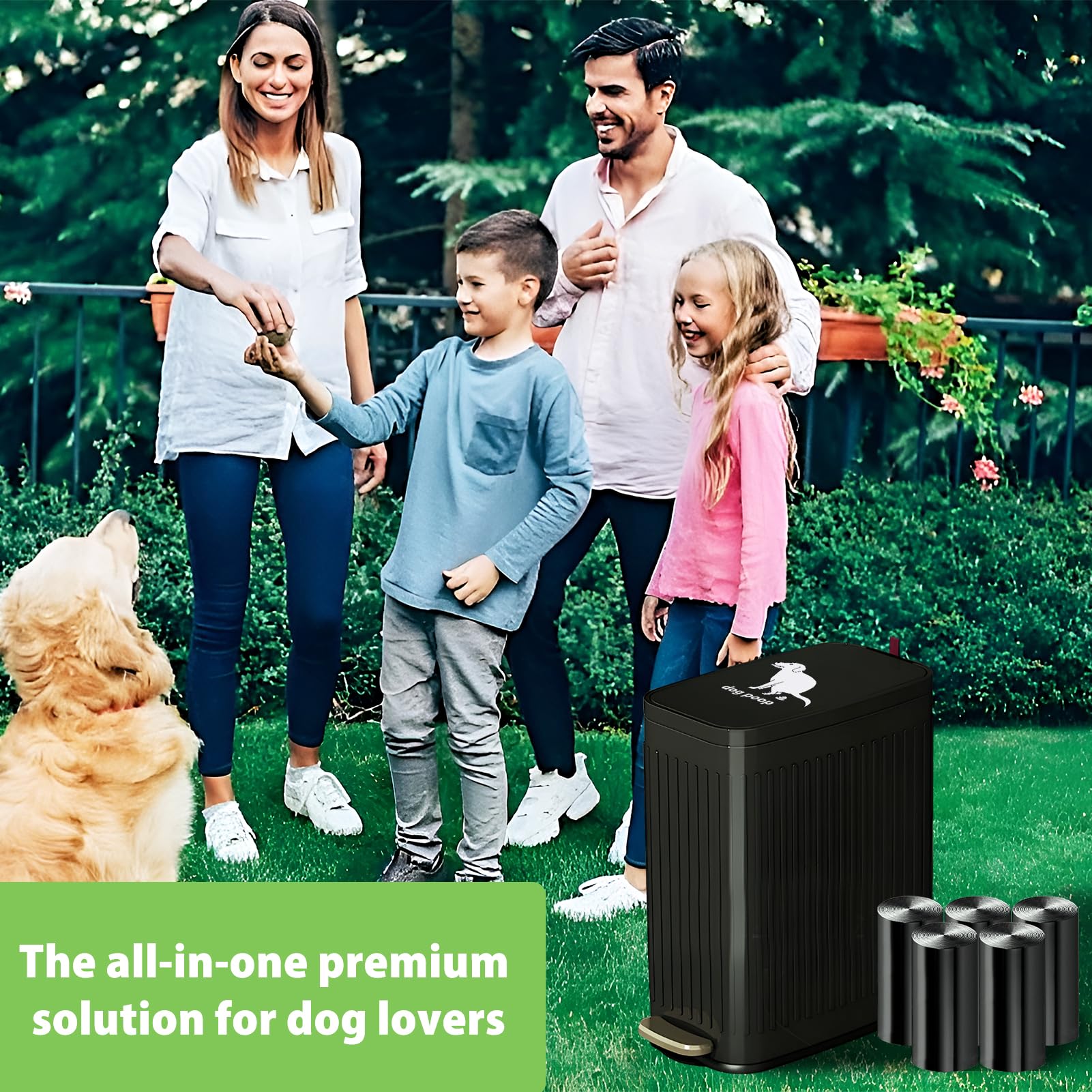 5L Dog Waste Trash Can with Lid & Foot Pedal - Outdoor Pet Poop Station with Inner Bucket & 100 Waste Bags - Perfect for Backyard, Garden & Bathroom Use