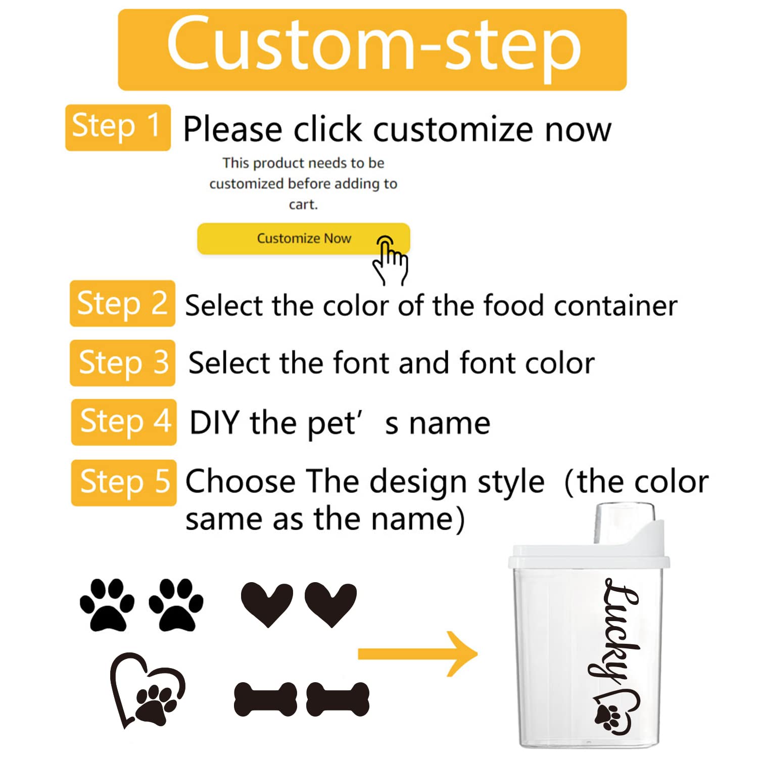 Custom Pet Food Storage Container with Double Seal - Personalized Dog & Cat Food Container, Large Wide Mouth for Easy Access - Perfect for Dry Kibble, Treats & Bulk Food Storage at Home or Travel