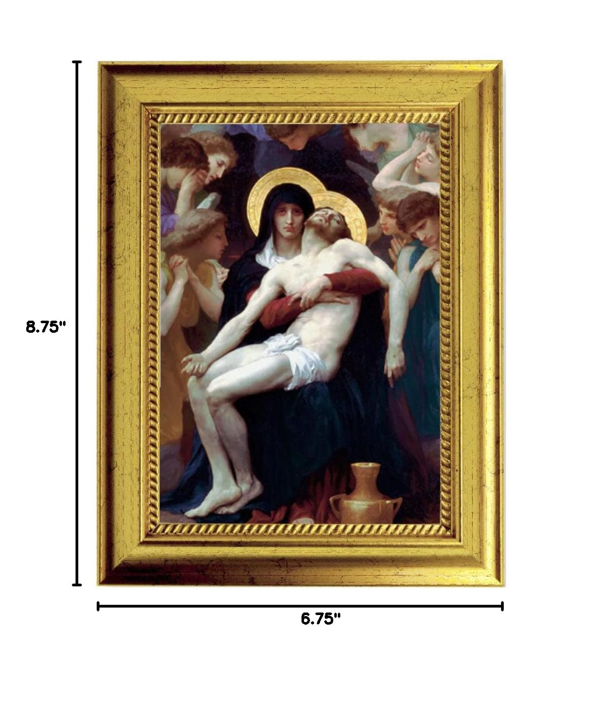 Pieta Religious Wall Art - Antique Gold Leaf Framed Picture with Rope Detailing | Small Christian Home Decor for Living Room, Bedroom & Prayer Space