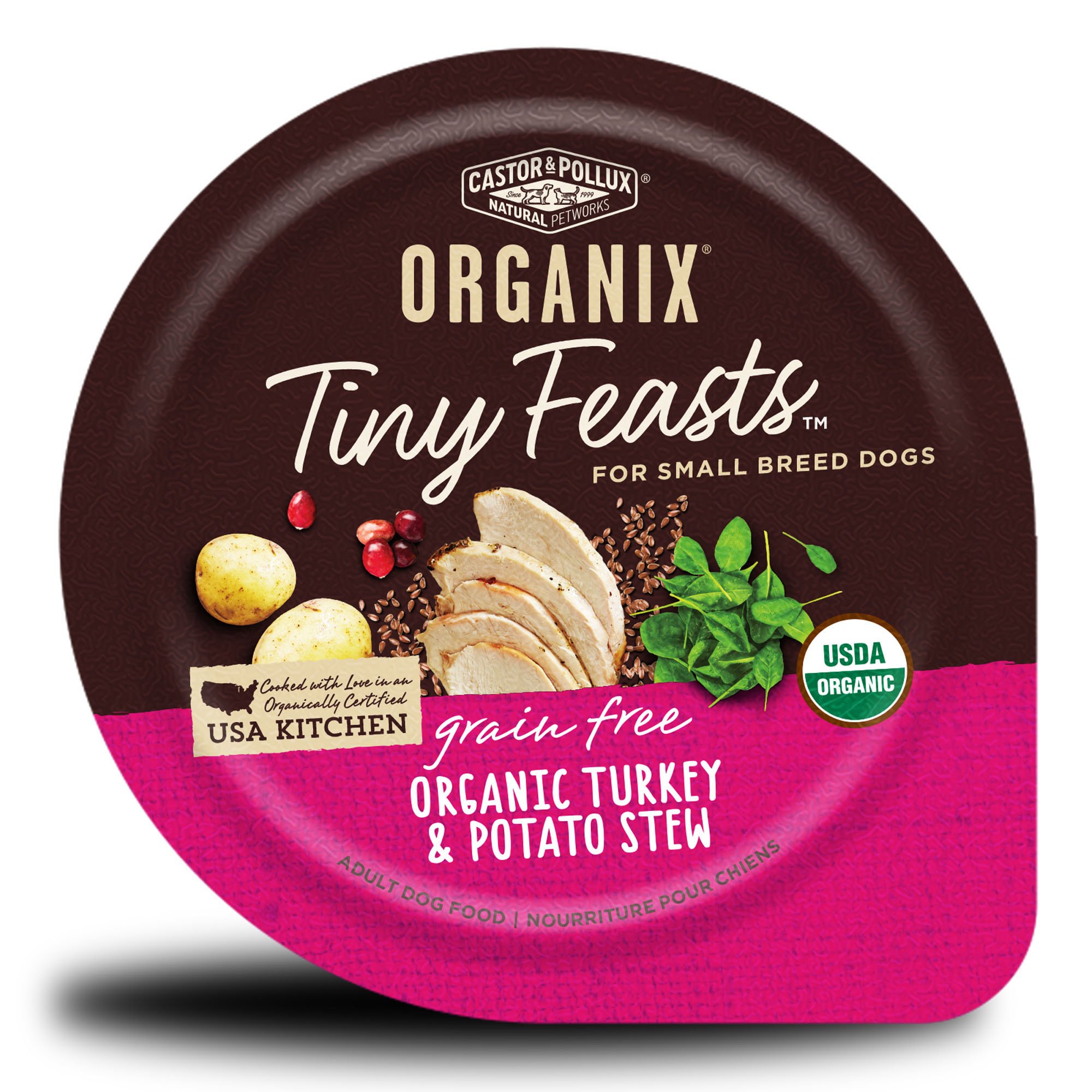 Organic Gluten-Free Turkey & Sweet Potato Stew for Dogs - Castor & Pollux Tiny Feast, 3.5oz (12-Pack) | Grain-Free Wet Dog Food for Puppies & Adult Dogs | Perfect for Mealtime, Training Treats & Digestive Health
