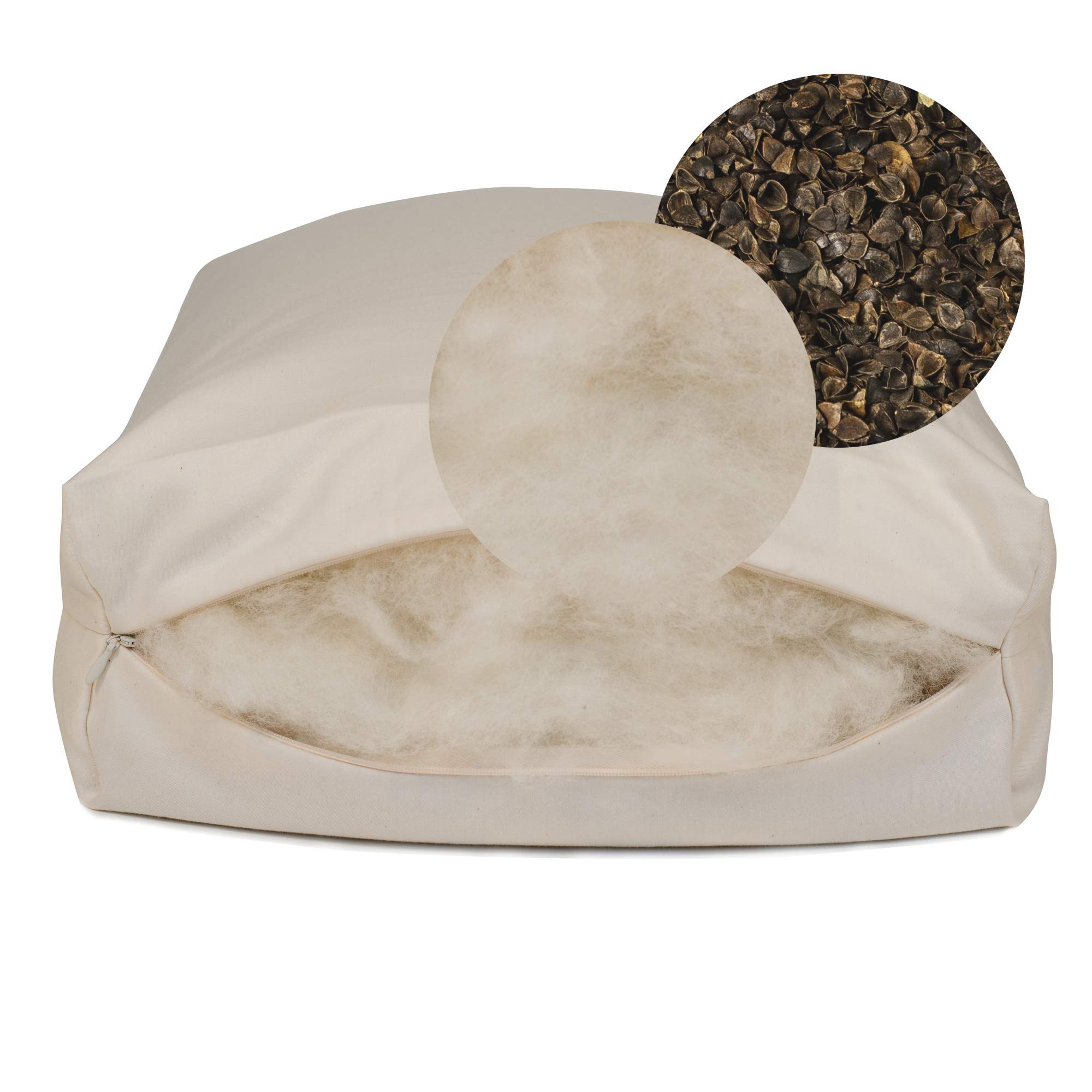 Organic Buckwheat Hull & Natural Wool Rejuvenation Pillow for Neck Pain Relief - Perfect for Side Sleepers, Back Pain Sufferers & Stress Relief at Home or Office