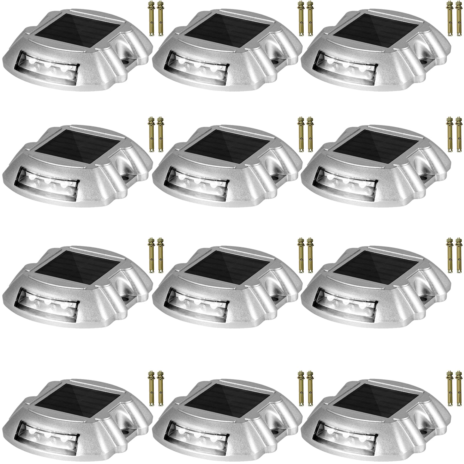 Happybuy 12-Pack Solar Driveway Lights - Waterproof Outdoor Solar Deck Lights with 6 Bright White LEDs - Wireless Path Lighting for Garden, Walkway, Sidewalk & Steps (Easy Installation with Screws Included) - Perfect for Nighttime Safety and Landscape Illumination