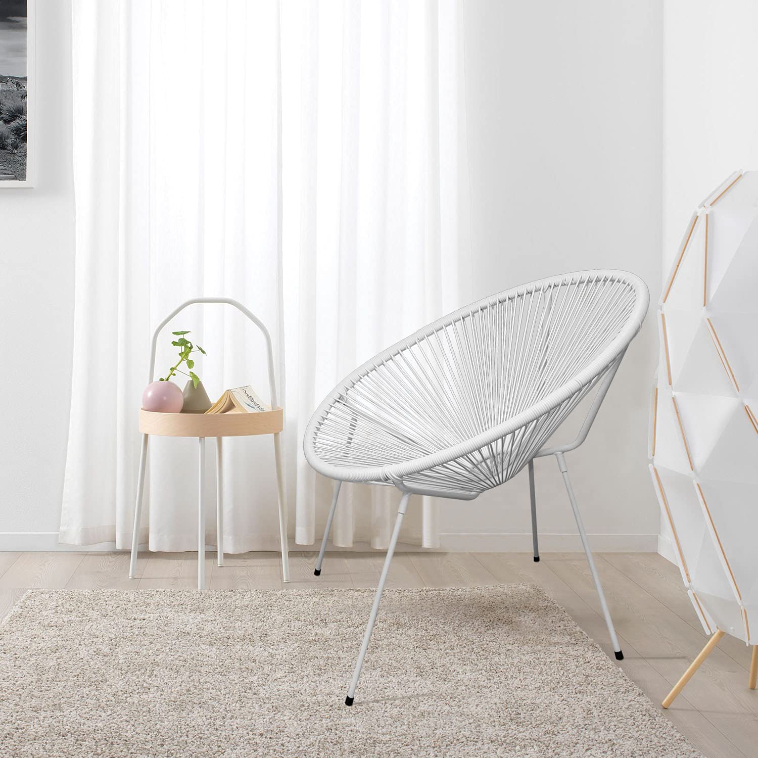 3-Piece Acapulco Chair Set - All-Weather Wicker Patio Furniture with 2 Plastic Rope Chairs & Glass Top Table - Modern Outdoor Seating for Garden, Poolside, Balcony & Backyard (White) - Perfect for Relaxing, Entertaining & Sunbathing