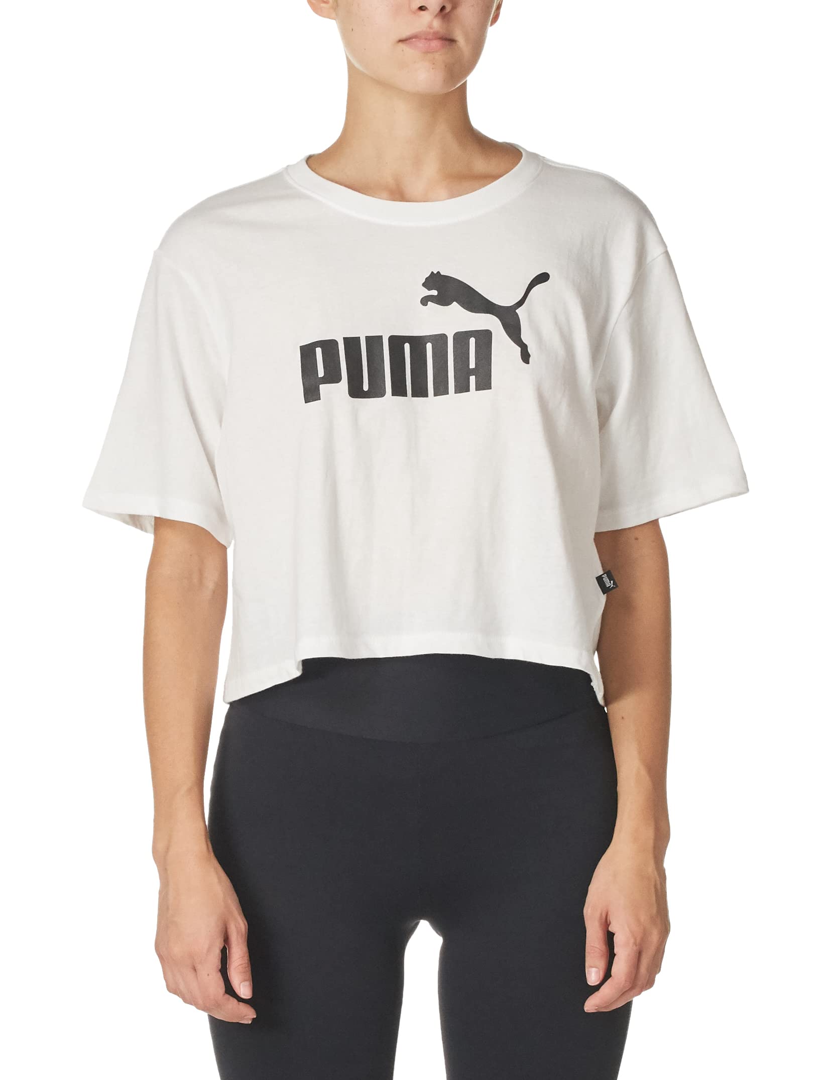 PUMA Women's Essentials+ Cropped T-Shirt - Soft Cotton Short Sleeve Casual Top for Workout, Yoga & Everyday Wear