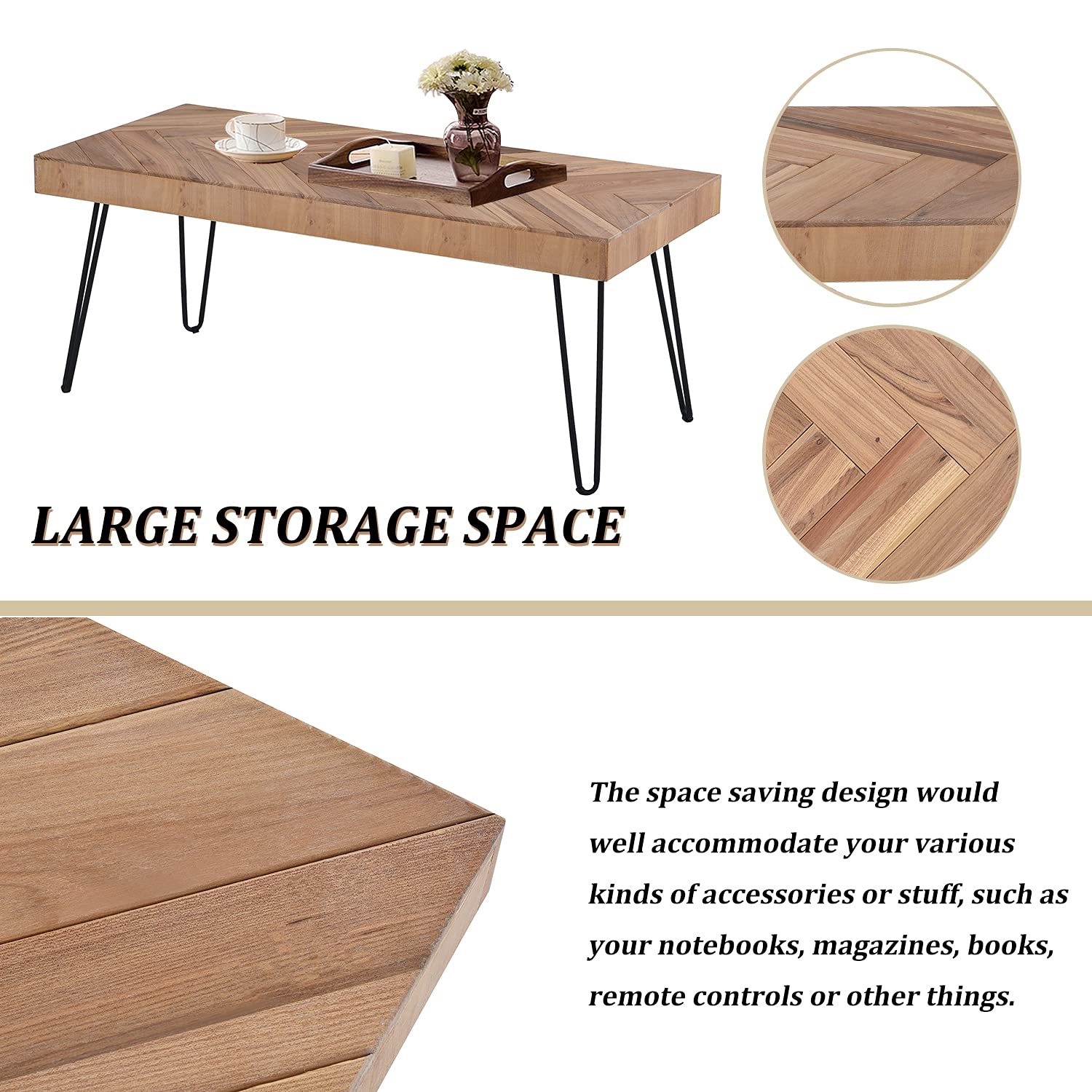 Modern Coffee Table with Metal Hairpin Legs - Wooden Accent Table for Living Room, Easy Assembly, Glossy Finish - Perfect for Home Decor, Lounge & Small Space Furniture