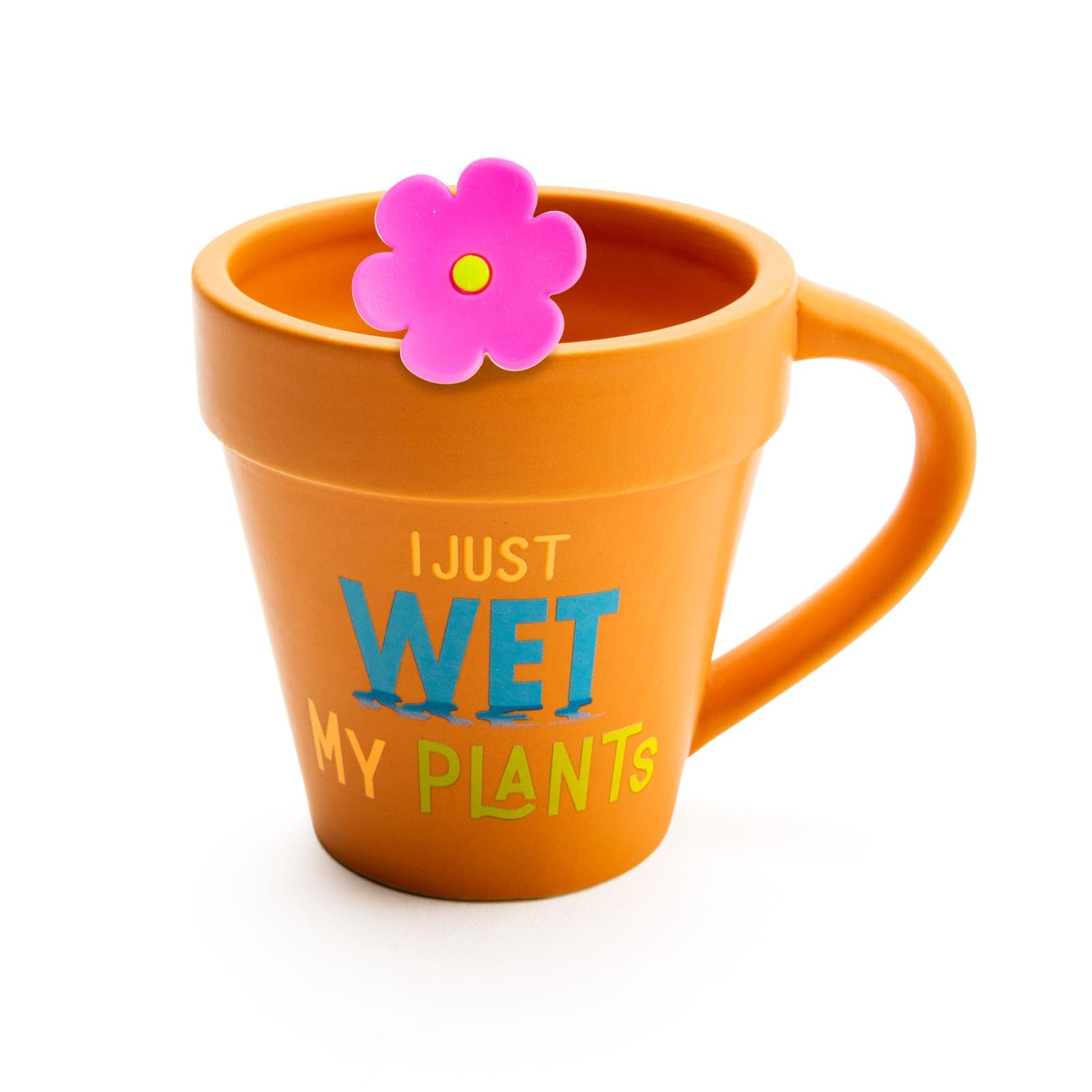 BigMouth Inc Terracotta Plant Mug with Pink Flower Tea Infuser - Funny 'I Just Wet My Plants' Tea Cup Set - Perfect Gift for Plant Lovers & Gardeners - Ideal for Herbal Tea, Office Decor & Gardening Gifts