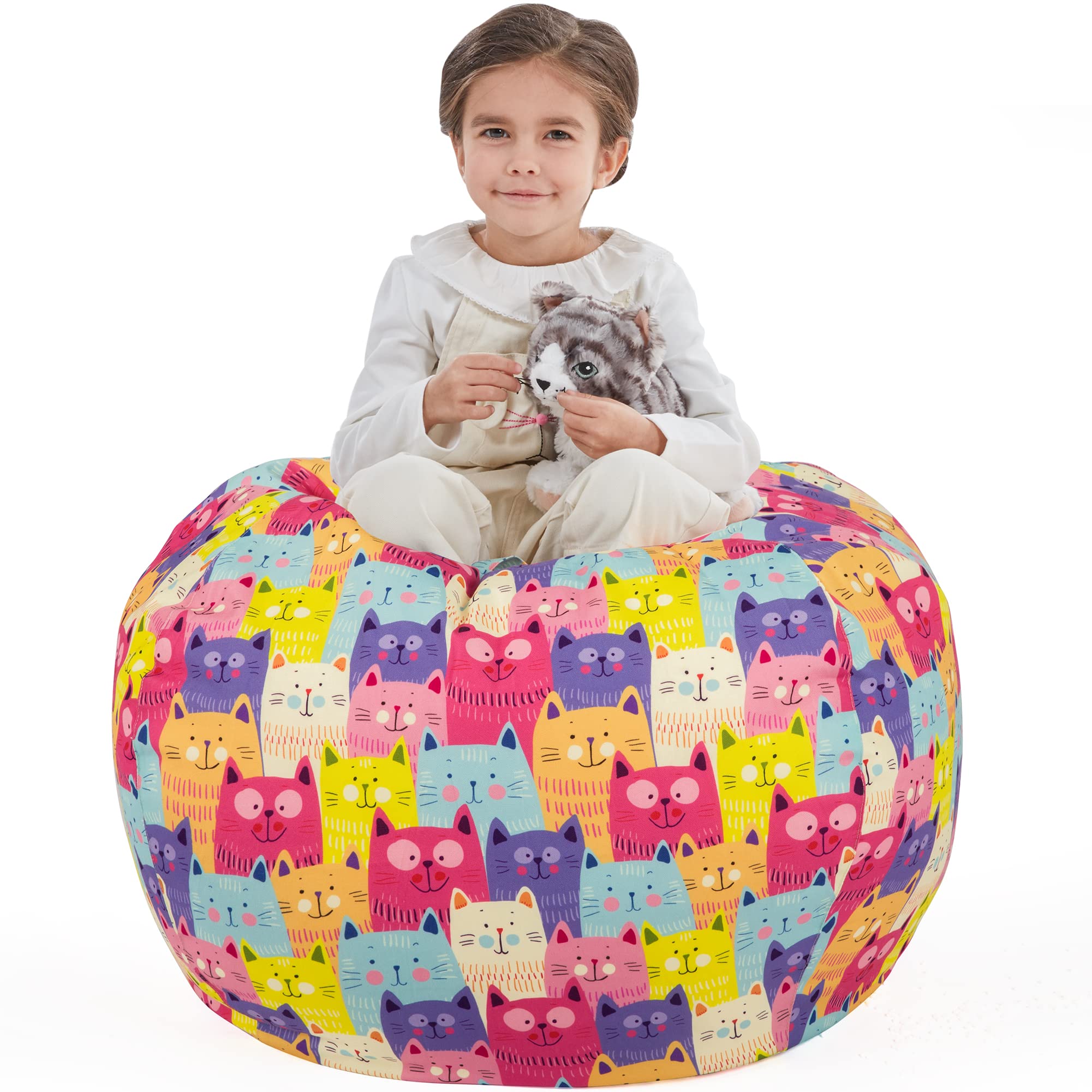 **Nobildonna Stuffed Animal Storage Bean Bag Chair Cover – Large Kids Bean Bag Chair Without Filling for Girls & Toddlers – Organize Soft Plush Toys in Playroom, Bedroom, or Nursery**