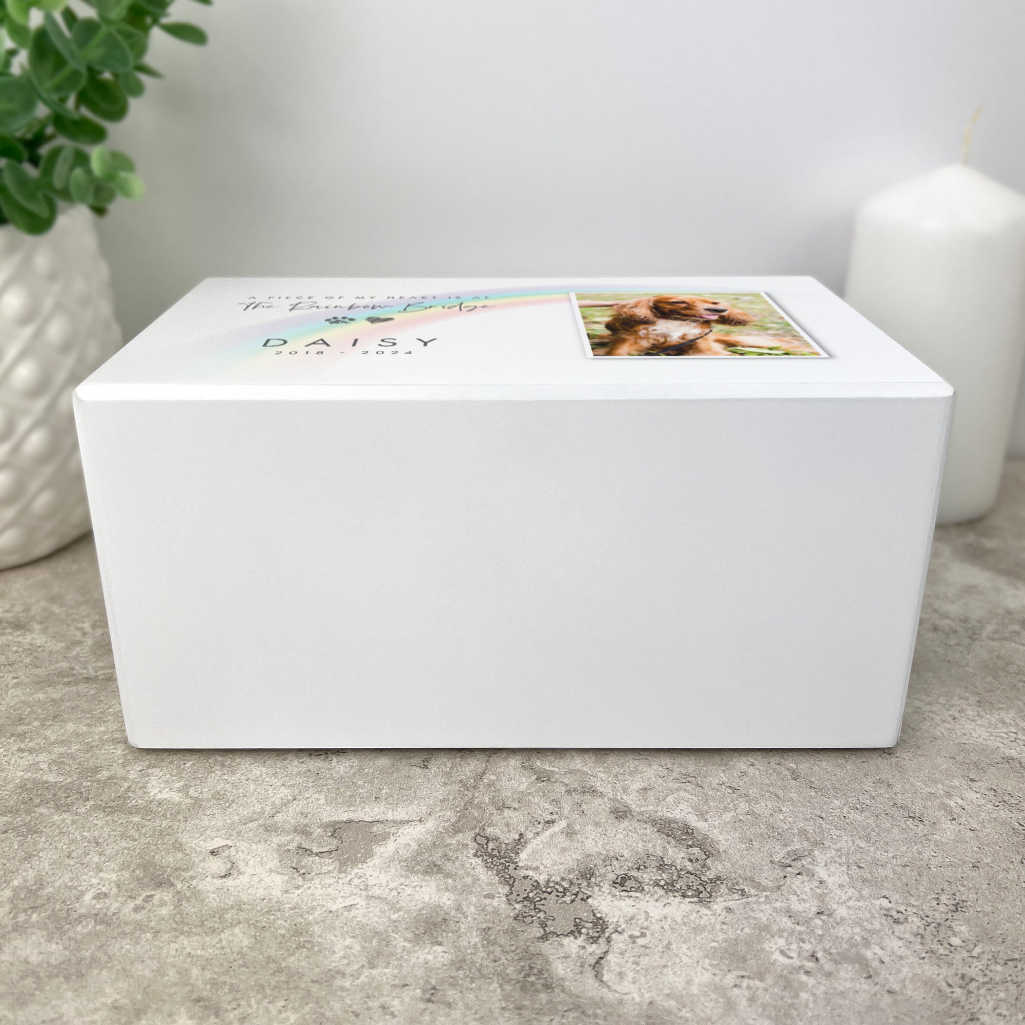 Personalized Soft Rainbow Bridge Pet Memorial Urn for Ashes - 1.44 Litre Large Capacity Keepsake for Dogs, Cats & Beloved Pets | Perfect for Home Memorials, Pet Loss Gifts & Remembrance Ceremonies
