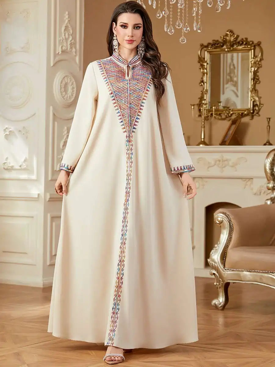 Elegant Eid Arab Embroidery Caftan Kaftan Dress for Women - Traditional Islamic Party Wear #254358 | Perfect for Eid Celebrations, Weddings & Special Occasions
