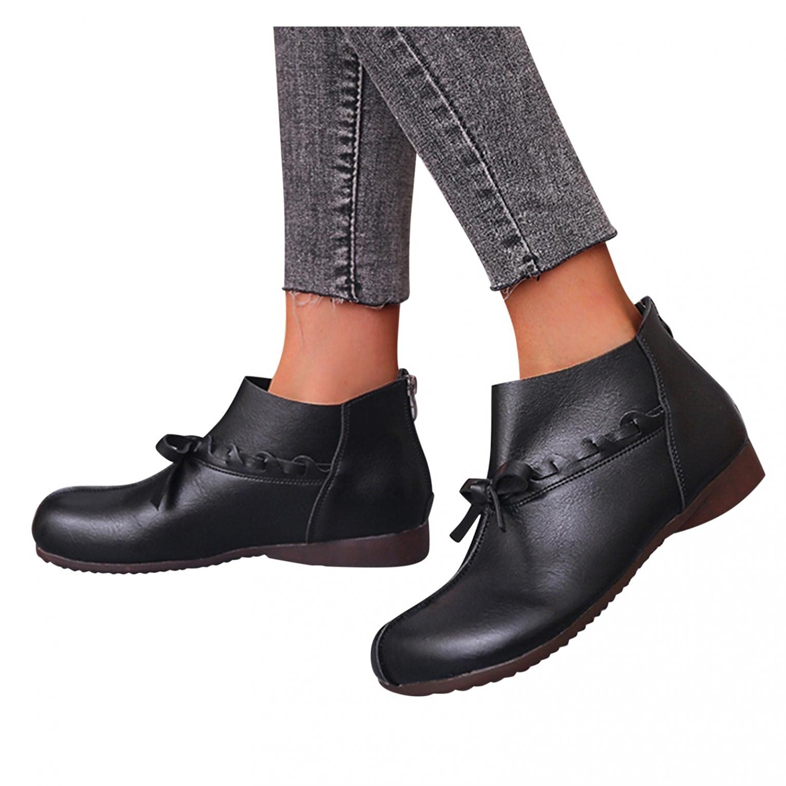 AIchenYW Women's Casual Slip-On Shoes - Cute Bowknot Round Toe Low Heel Non-Slip Lightweight Flats for Walking, Work & Outdoor Comfort