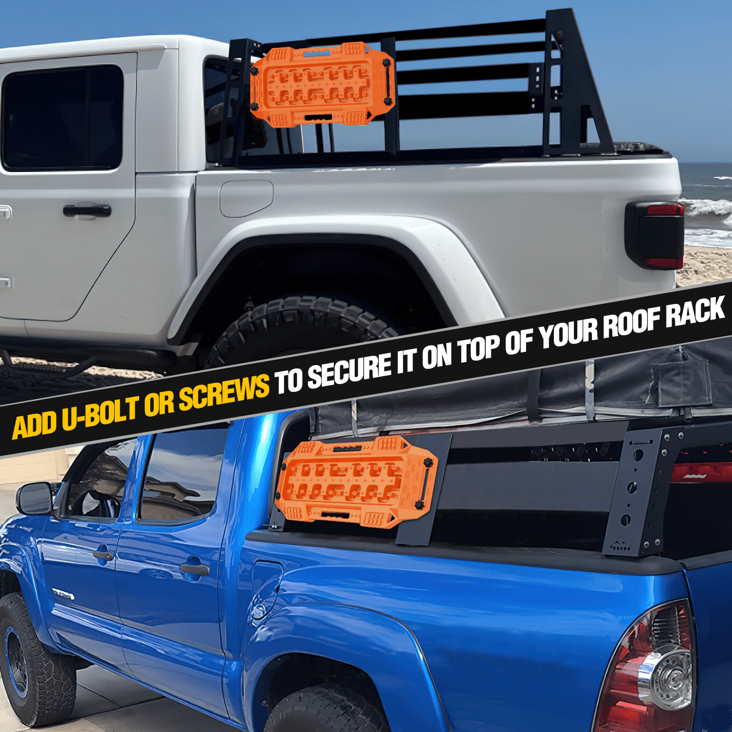 Off Road Mini Short Recovery Traction Boards for 4WD 4X4 Vehicles - 2PCS Orange Sand Tracks for SUV, Jeep, Truck - Emergency Mud Snow Sand Off-Roading Rescue Gear