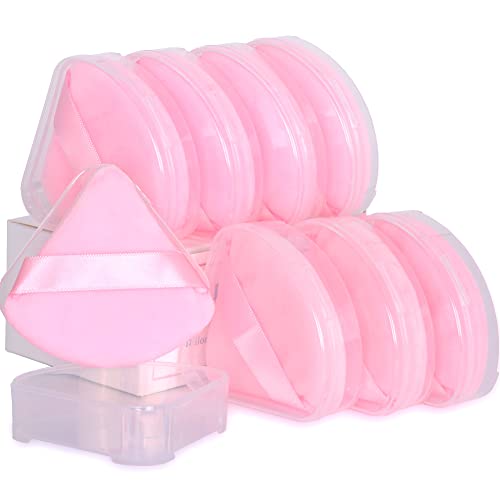 8 Pack Triangle Velour Powder Puffs for Face & Setting Makeup - Soft Pink Powder Puff with Travel Case | Perfect for On-the-Go Touchups, Professional Makeup Application & Airbrush Blending