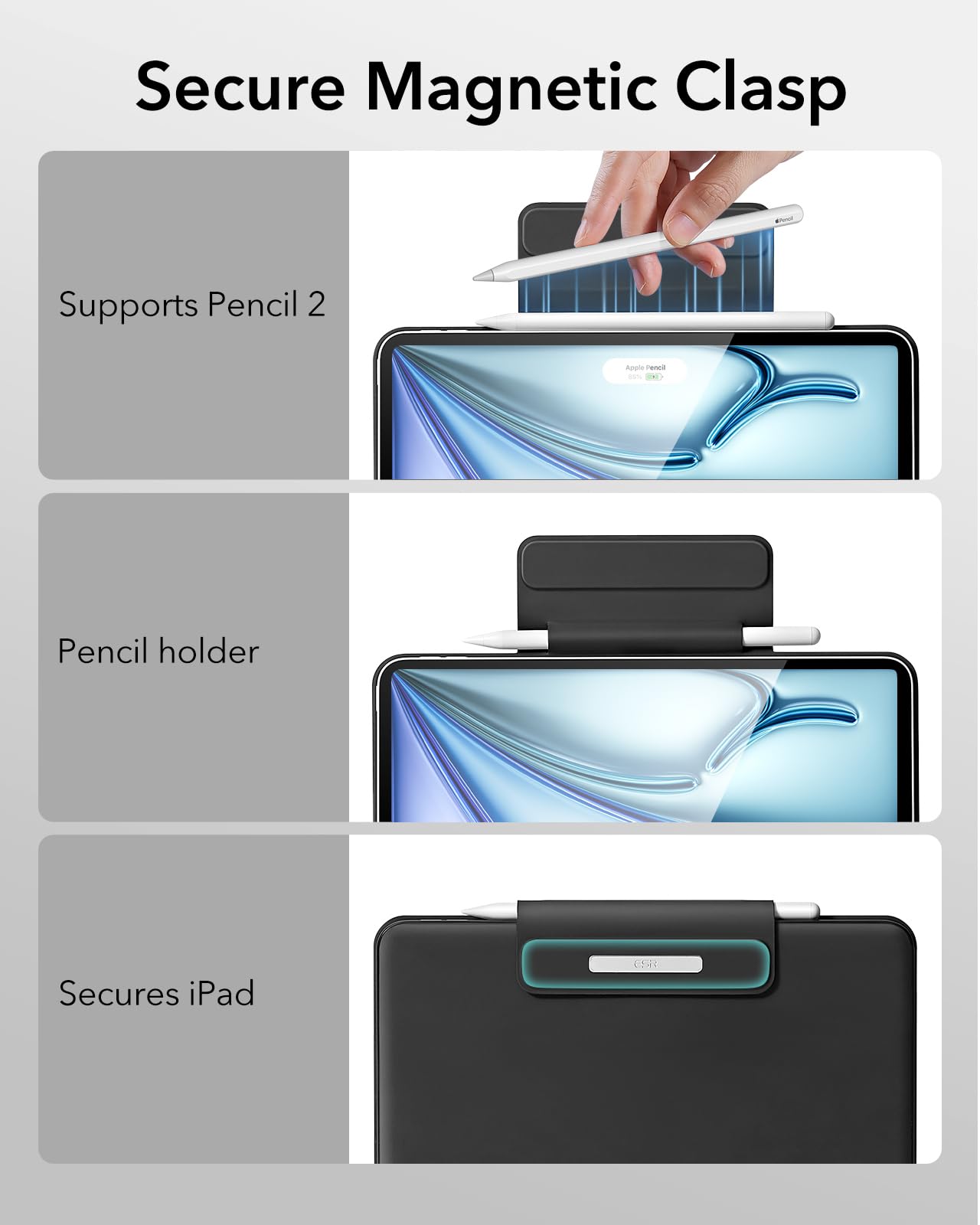 ESR iPad Air 13 Inch & iPad Pro 12.9 Inch Keyboard Case - Compatible with M3/M2 (2025/2024) & 3rd/4th/5th/6th Gen - Floating Cantilever Stand, Multi-Touch Trackpad - Rebound Series (Black) | Perfect for Work, Study & Travel