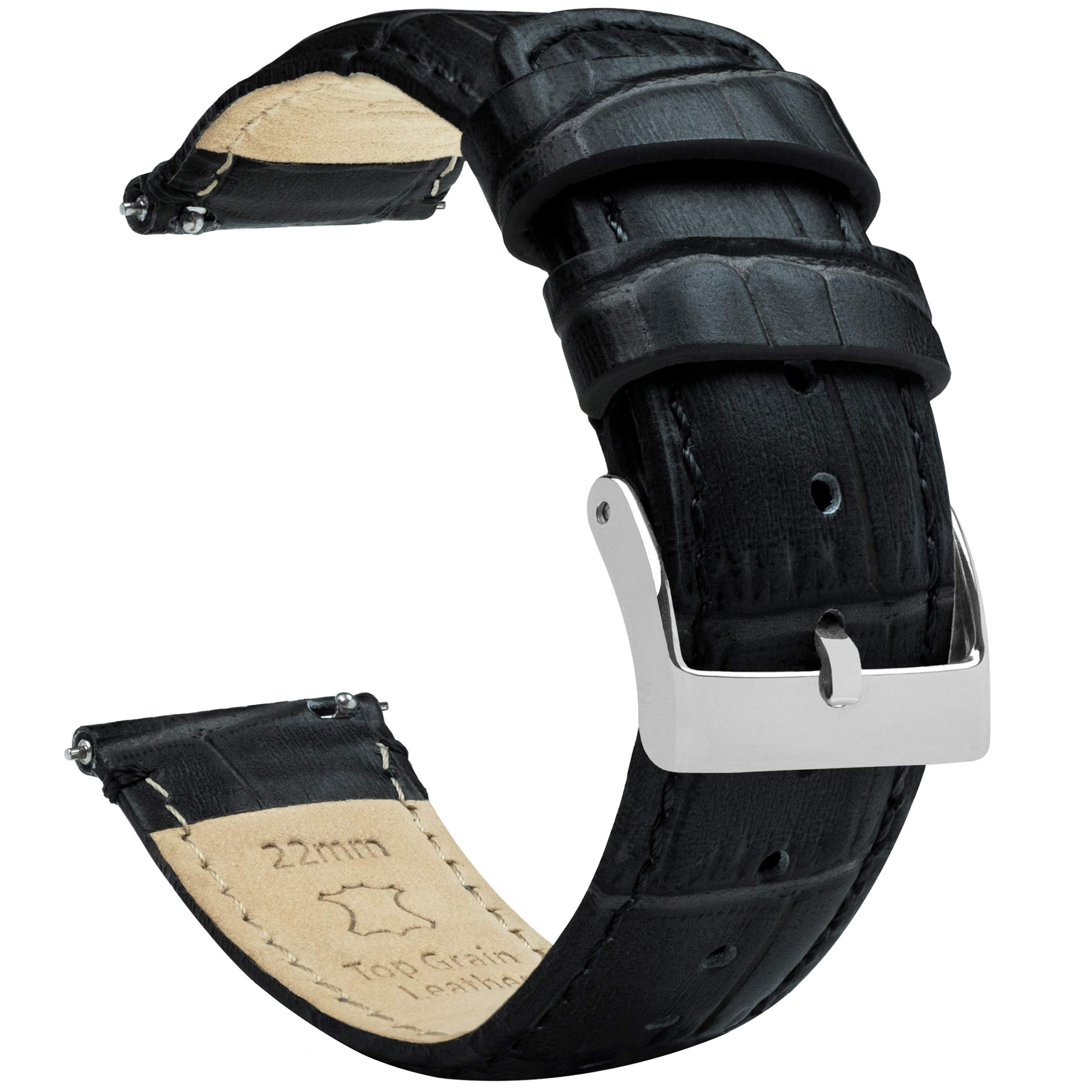 Samsung Galaxy Watch 4 Band - Premium Black Alligator Grain Leather Strap Replacement for Galaxy Watch 4/4 Classic - Perfect for Business, Casual Wear & Fitness Tracking