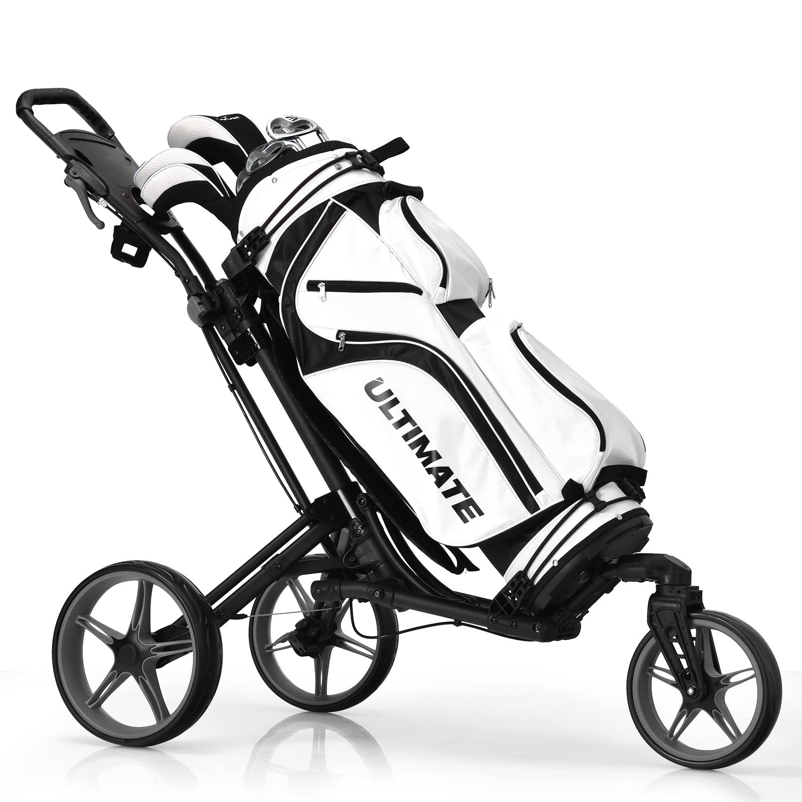 3-Wheel Professional Golf Push Cart - Foldable Walking Golf Cart with Universal Front Wheel & Adjustable Handle | Lightweight Portable Golf Trolley for Caddy & Clubs | Includes Scoreboard | Perfect for Golf Courses, Driving Ranges & Outdoor Practice