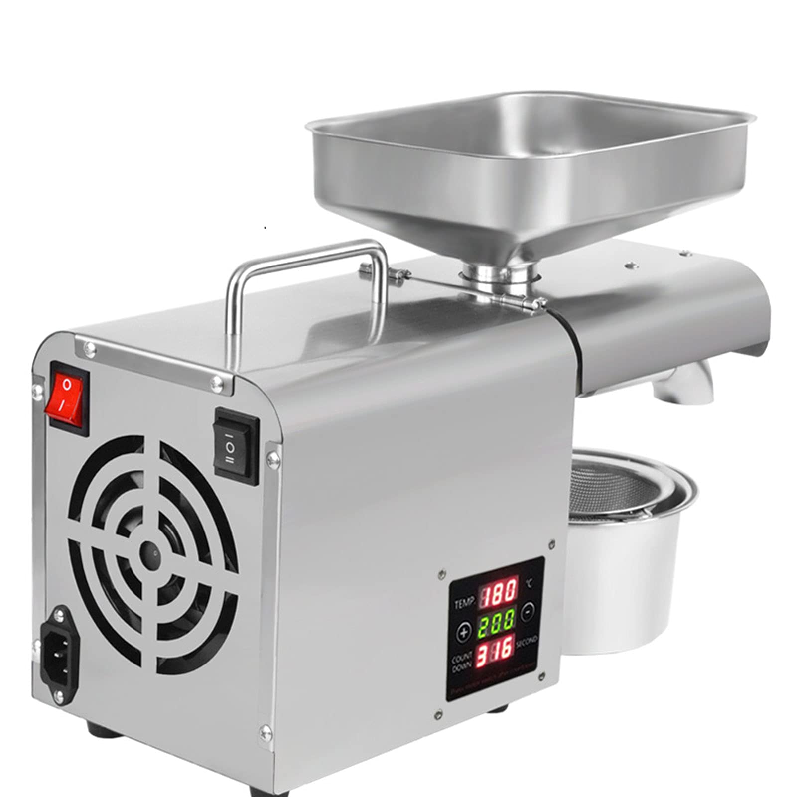 610W Automatic Oil Press Machine for Home Use - 304 Stainless Steel, Digital Temperature Control, High Oil Yield (40%-46%) - Perfect for Extracting Nut & Seed Oils - Commercial & Home Kitchen Use (110V US Plug)