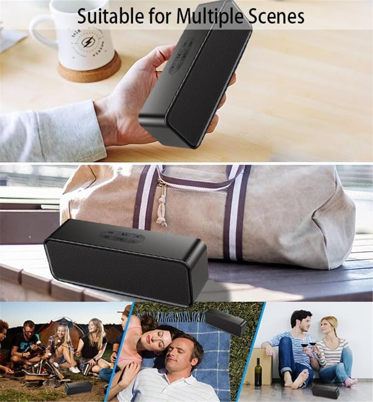 Portable Bluetooth Speaker with IPX3 Waterproof, Stereo Sound & 12H Playtime - Wireless Speaker with Enhanced Bass, Supports USB/AUX/TF Card - Noise Cancelling Mic for Outdoor, Travel, Home, Beach & Party Use