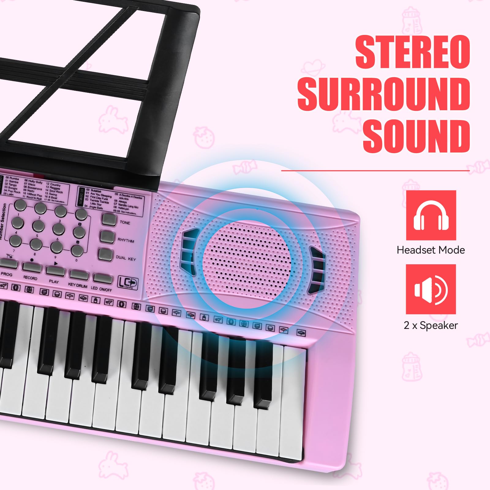 61-Key Digital Piano Keyboard for Kids with Stand - Portable Electronic Keyboard for Early Music Education, Ideal Gift for Children - Perfect for Home, School & Beginner Practice (Pink)