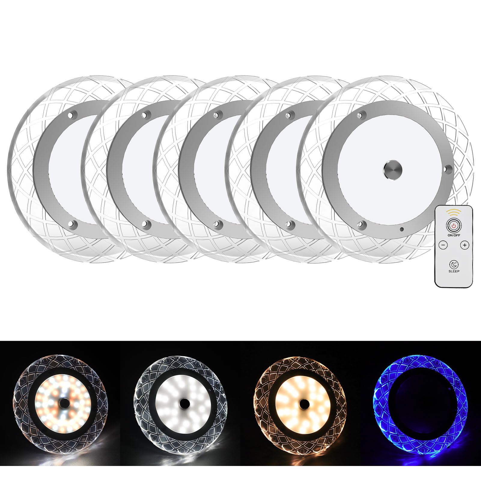 BlueFire RV Interior LED Dome Lights - 600LM, 4 Color Dimmable Ceiling Lights with Dimmer Switch (12-18V) - Perfect for RV, Camper Van, Truck, Motorhome & Boat Under Cabinet Lighting (5 Pack) - Create Cozy Ambiance for Night Driving & Camping Adventures