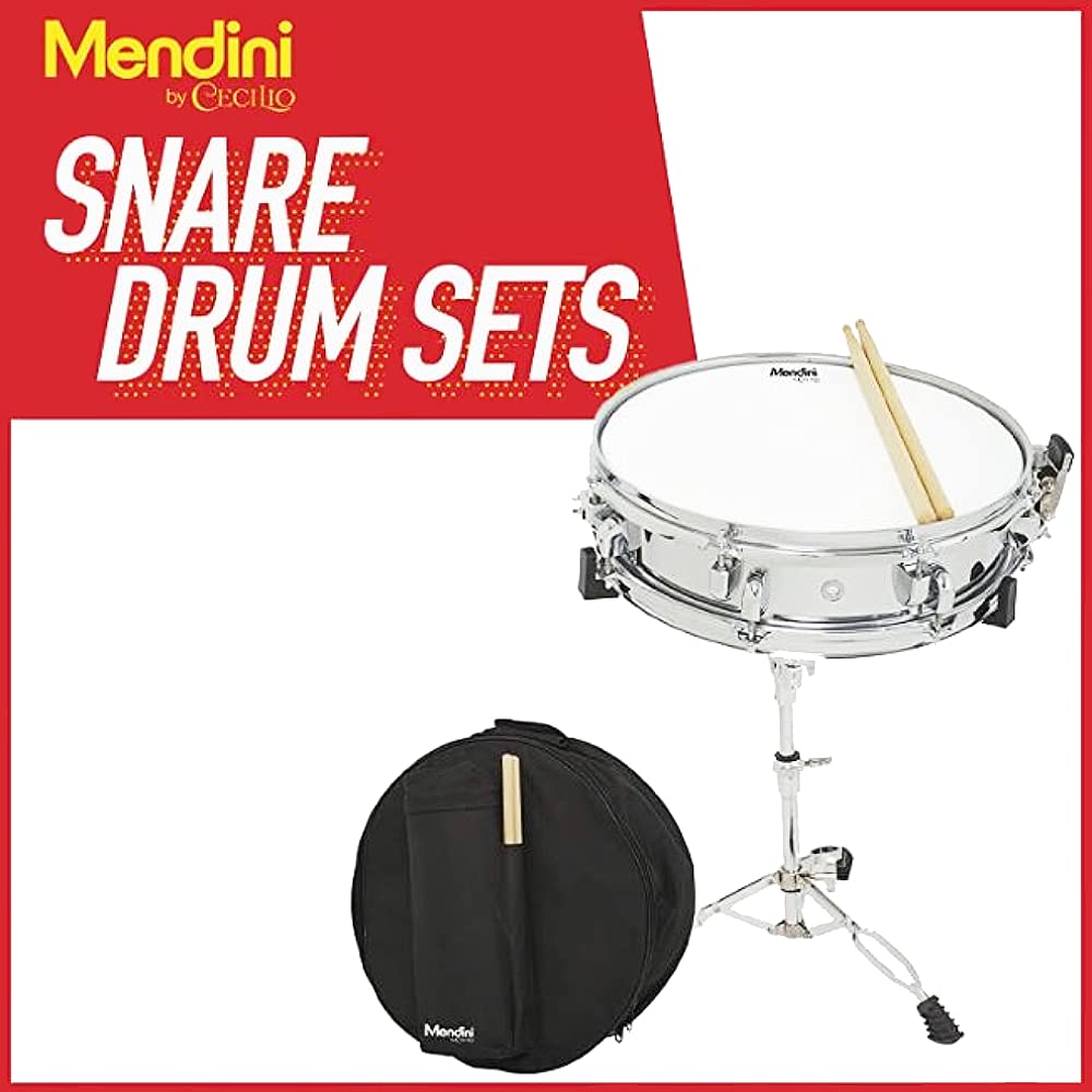 Mendini 14 x 5.5 Inch Black Snare Drum Set with Gig Bag, Drumsticks, Stand & Practice Pad - Perfect for Marching Band, School Students & Beginner Drum Practice - Ideal for Performances, Rehearsals & Home Practice