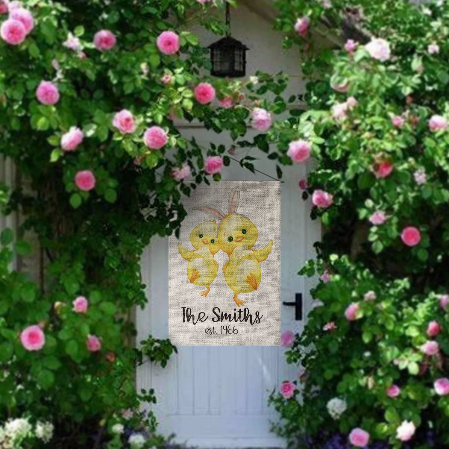 Custom Easter Spring Garden Flag - Personalized Family Name with Chicks & Bunny Design - Double Sided 12x18 Inch Rustic Farmhouse Decor - Perfect for Outdoor Yard, Porch & Spring Holiday Decoration