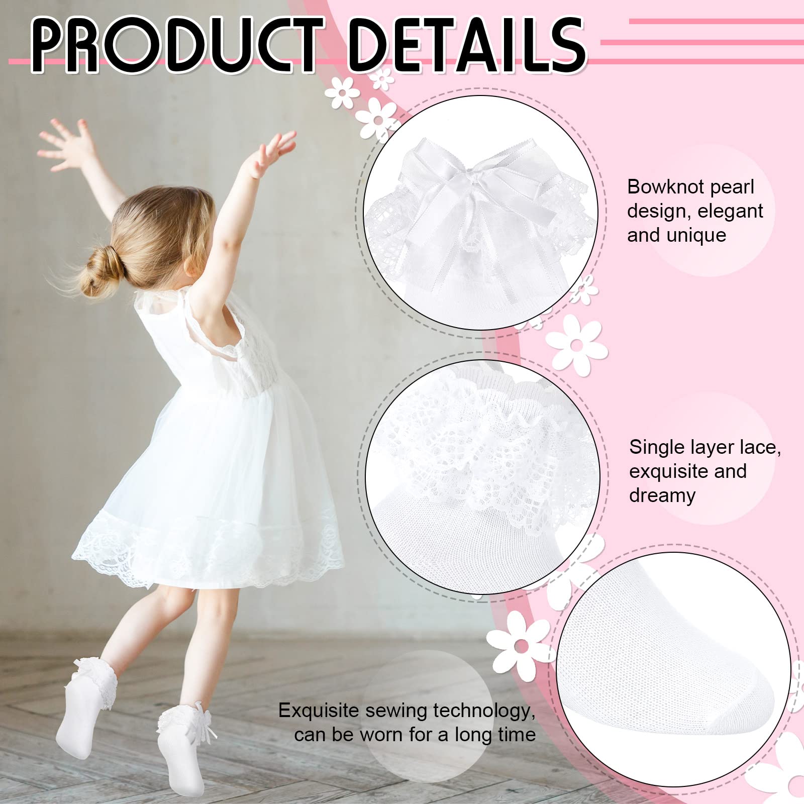 Girls White Lace Frilly Socks - Cute Vintage Communion & Christening Ankle Socks with Bows (Age 4-6) | Perfect for Special Occasions, Church Events & Photoshoots