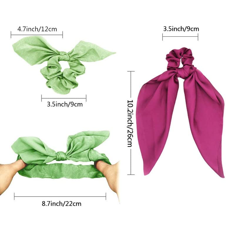 CHRONEX 8-Piece Satin Chiffon Hair Bows Set - Long Tail Elastic Ribbon Headbands, Scarf Scrunchies & Ponytail Holders for Women Girls (Elegant Bowknot Design) - Perfect for Parties, Weddings, School Events & Daily Hair Accessories