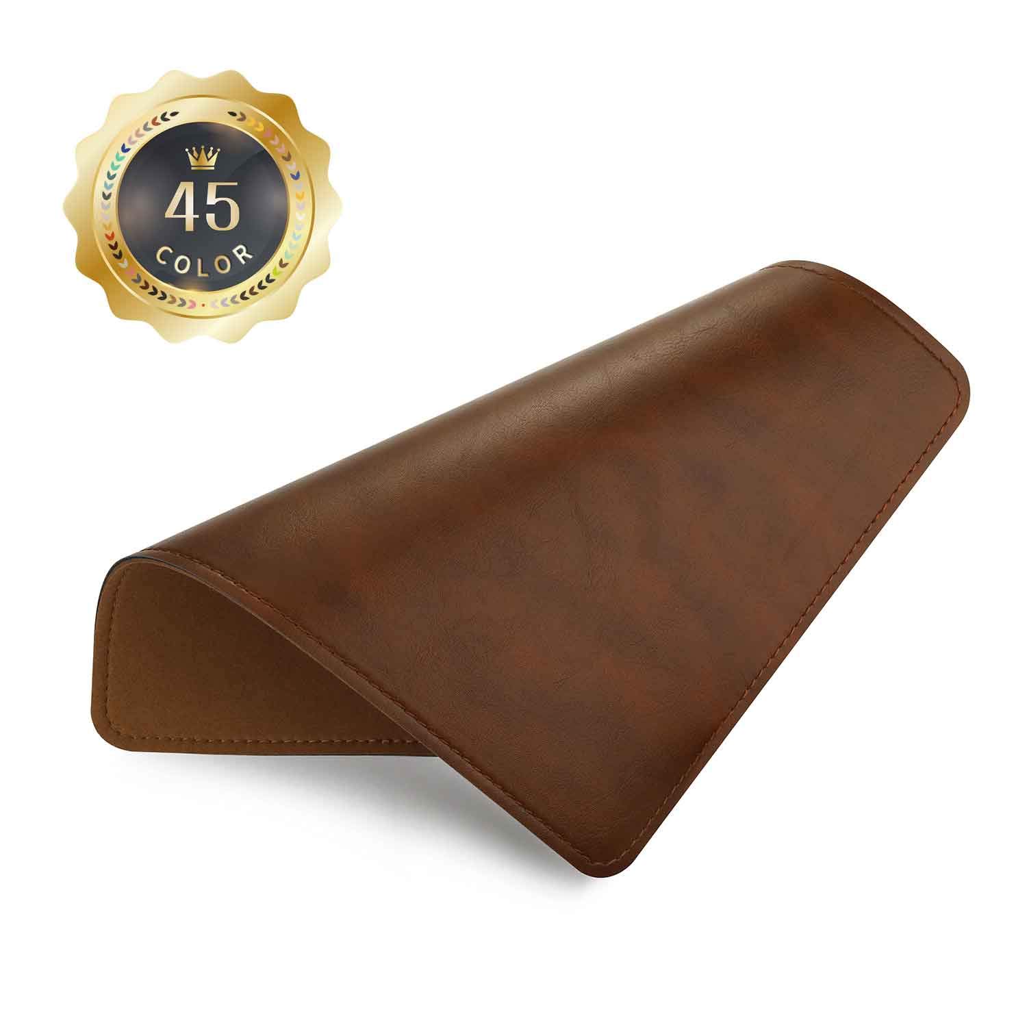 Premium PU Leather Mouse Pad with Stitched Edge - Non-Slip Microfiber Base, Waterproof Desk Mat for Computer & Laptop (8x11 Inch, Dark Caramel Brown) - Ideal for Office, Gaming & Home Workspace