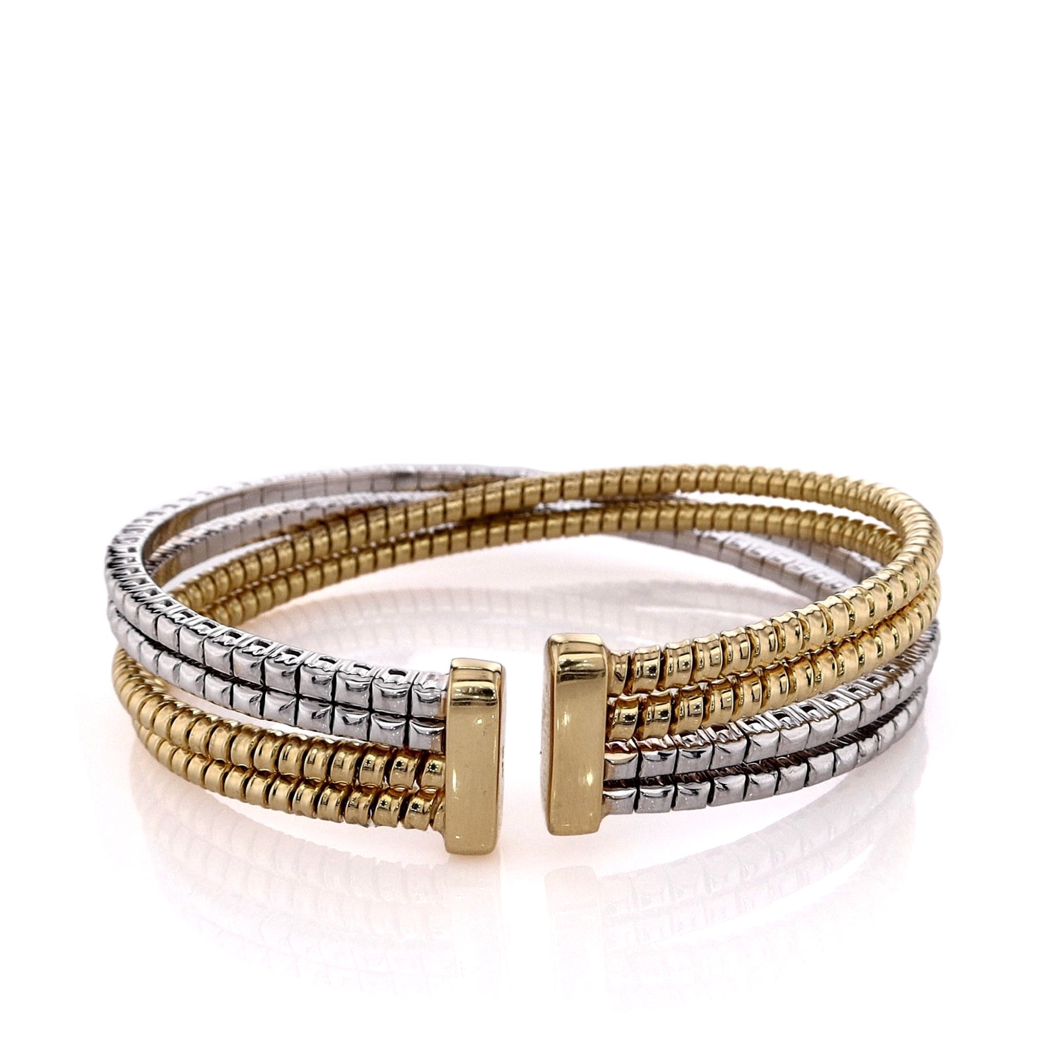 18K Two-Tone 2 Carat Crossover Diamond Cuff Bracelet for Women - Elegant Luxury Jewelry Gift for Anniversary, Wedding & Special Occasions
