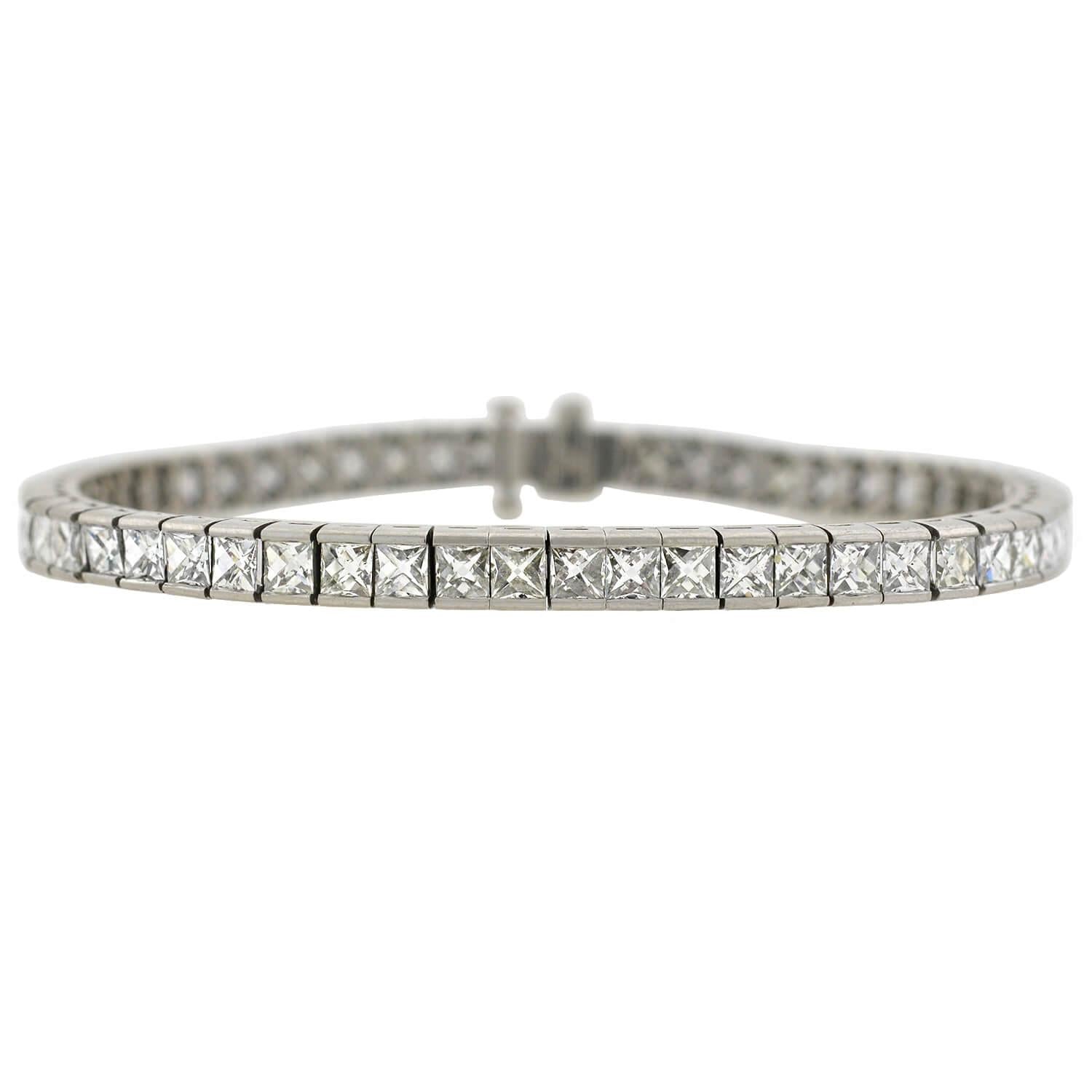 Estate Platinum French Cut Diamond Line Bracelet 11.60ctw - Vintage Luxury Jewelry for Women - Perfect for Weddings, Anniversaries & Special Occasions